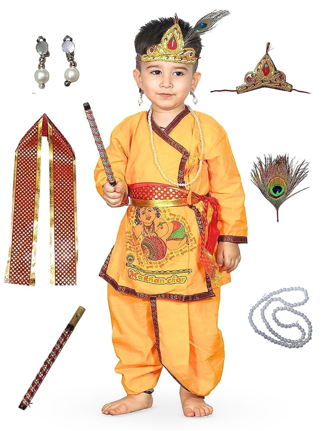 Kaku Fancy dresses Boys Printed Krishna Dress Costume With Accessories-picture-51