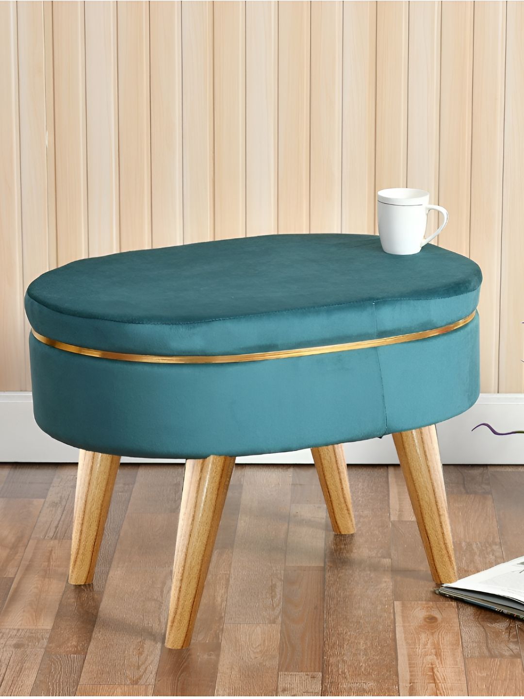 Shadowkart Blue & Brown Wooden & Velvet Freeform Ottoman-picture-28