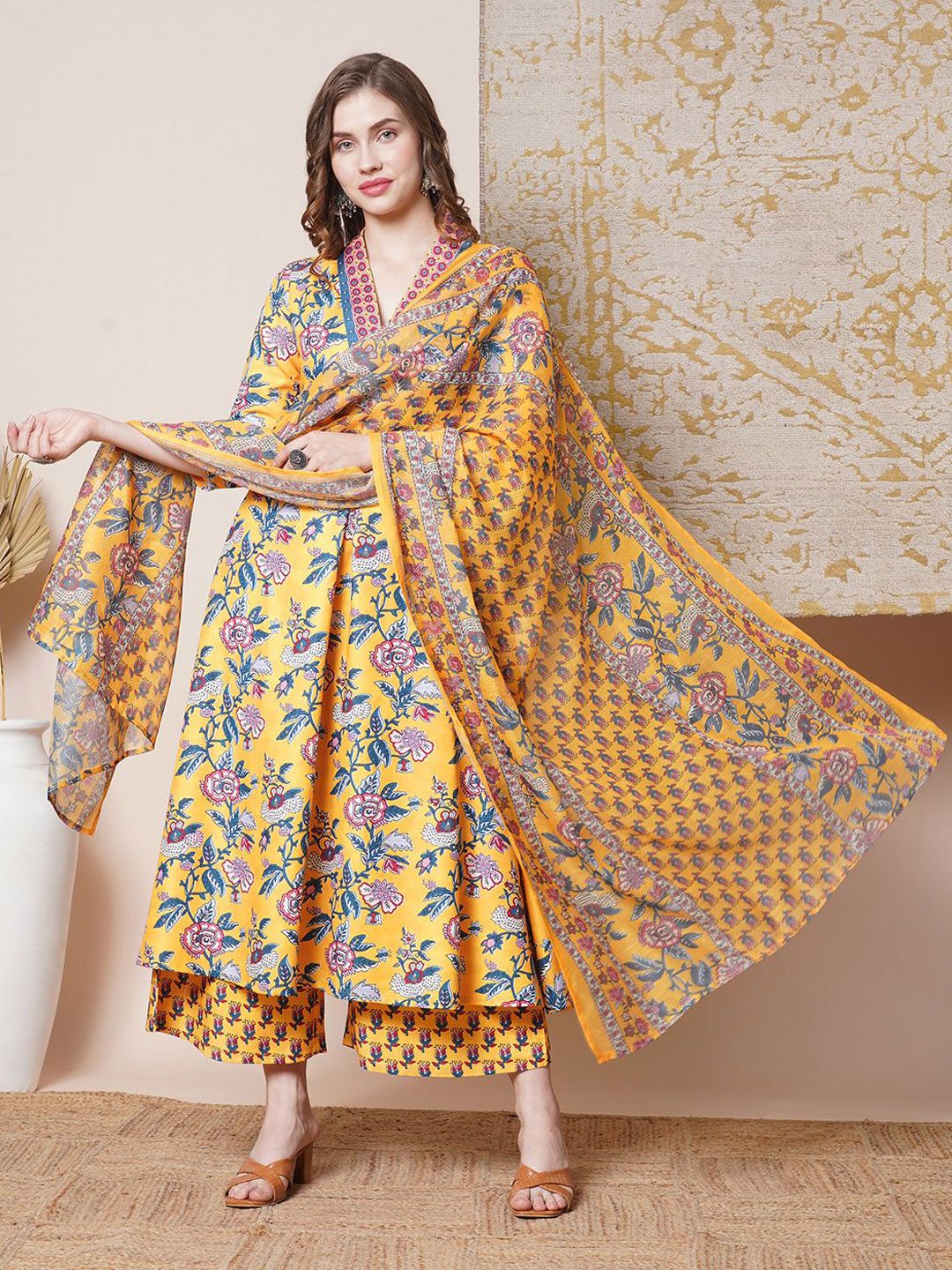 GoSriKi Damen Kurta Set - Viskose Anarkali Mit Hose & Dupatta