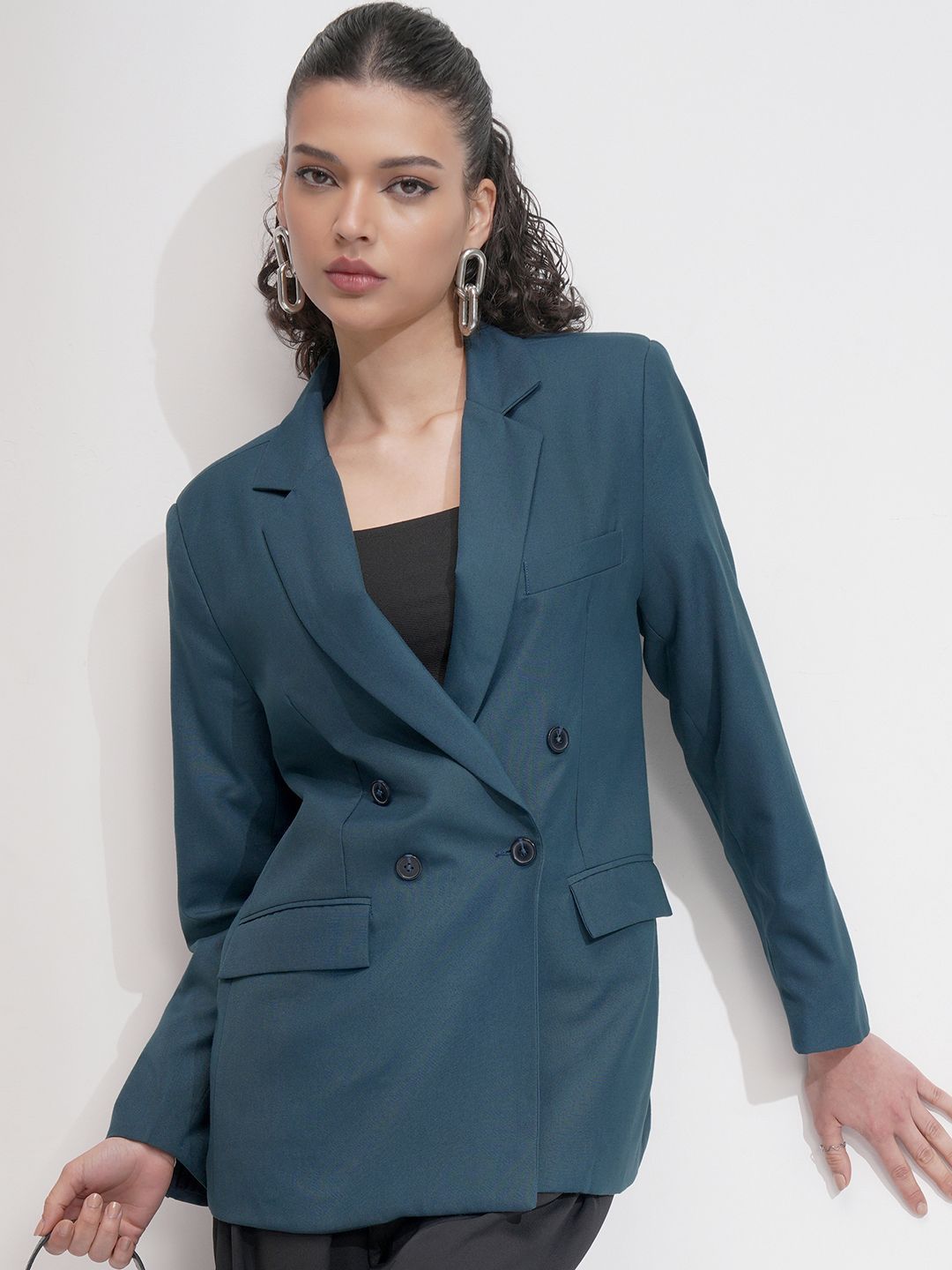 CHIC BY TOKYO TALKIES Notched Lapel Double Breasted Oversized Blazer
