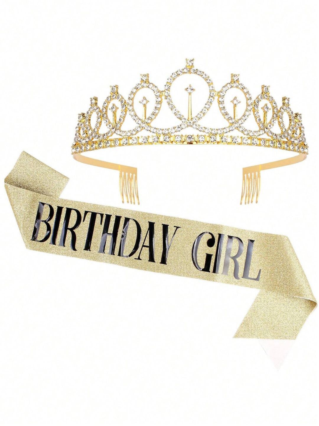 YouBella Women Rhinestone Tiara with 'Birthday Girl' Sash-picture-39