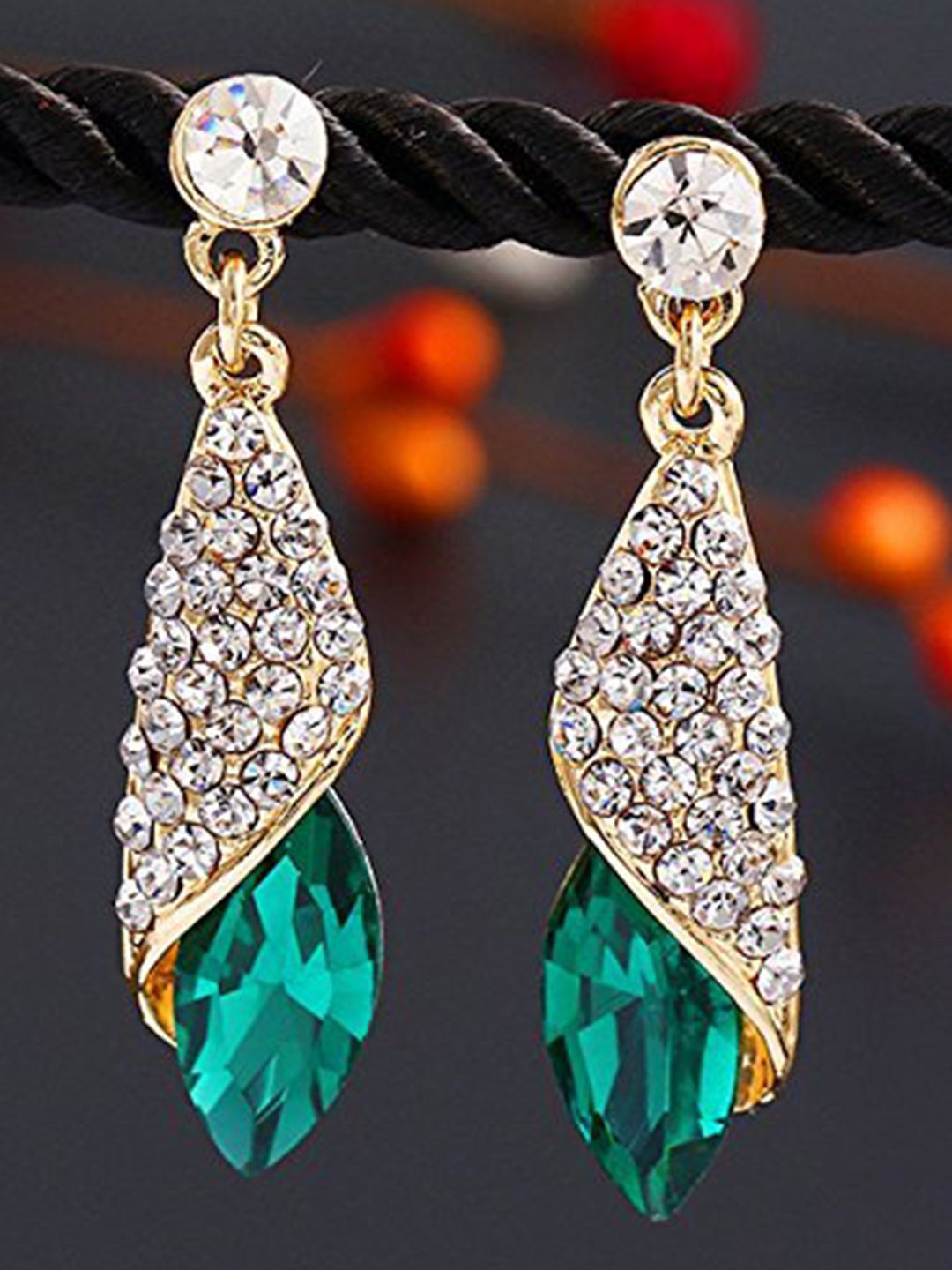 YouBella Gold-Plated Artificial Stones Studded Contemporary Shaped Drop Earrings-picture-15