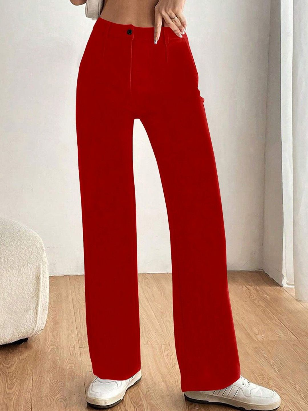 KERI PERRY Women Colourblocked Relaxed Straight Leg High-Rise Non Iron Trousers-picture-16