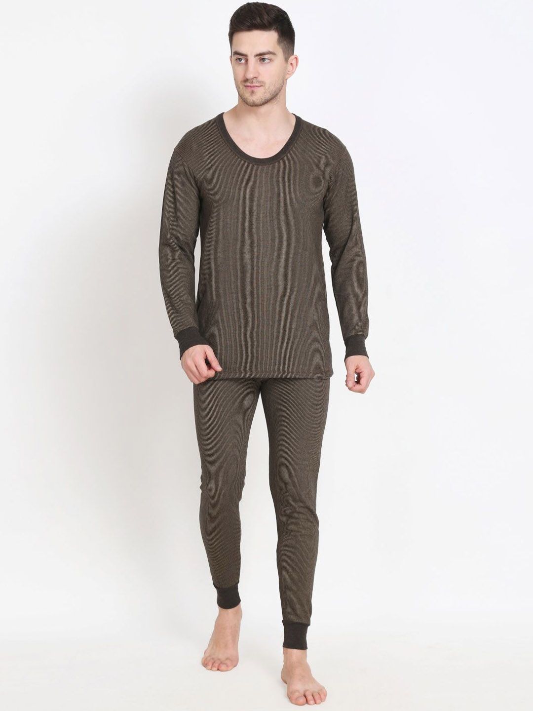 TOUCH WOOL Men Striped Cotton Quilted Thermal Set-picture-57
