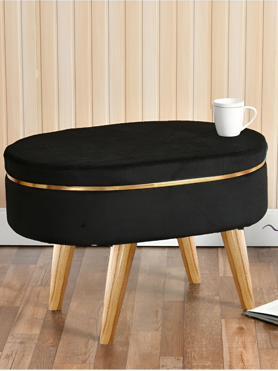 Shadowkart Black & Brown Freeform Wooden & Velvet Pouffes Ottoman-picture-34