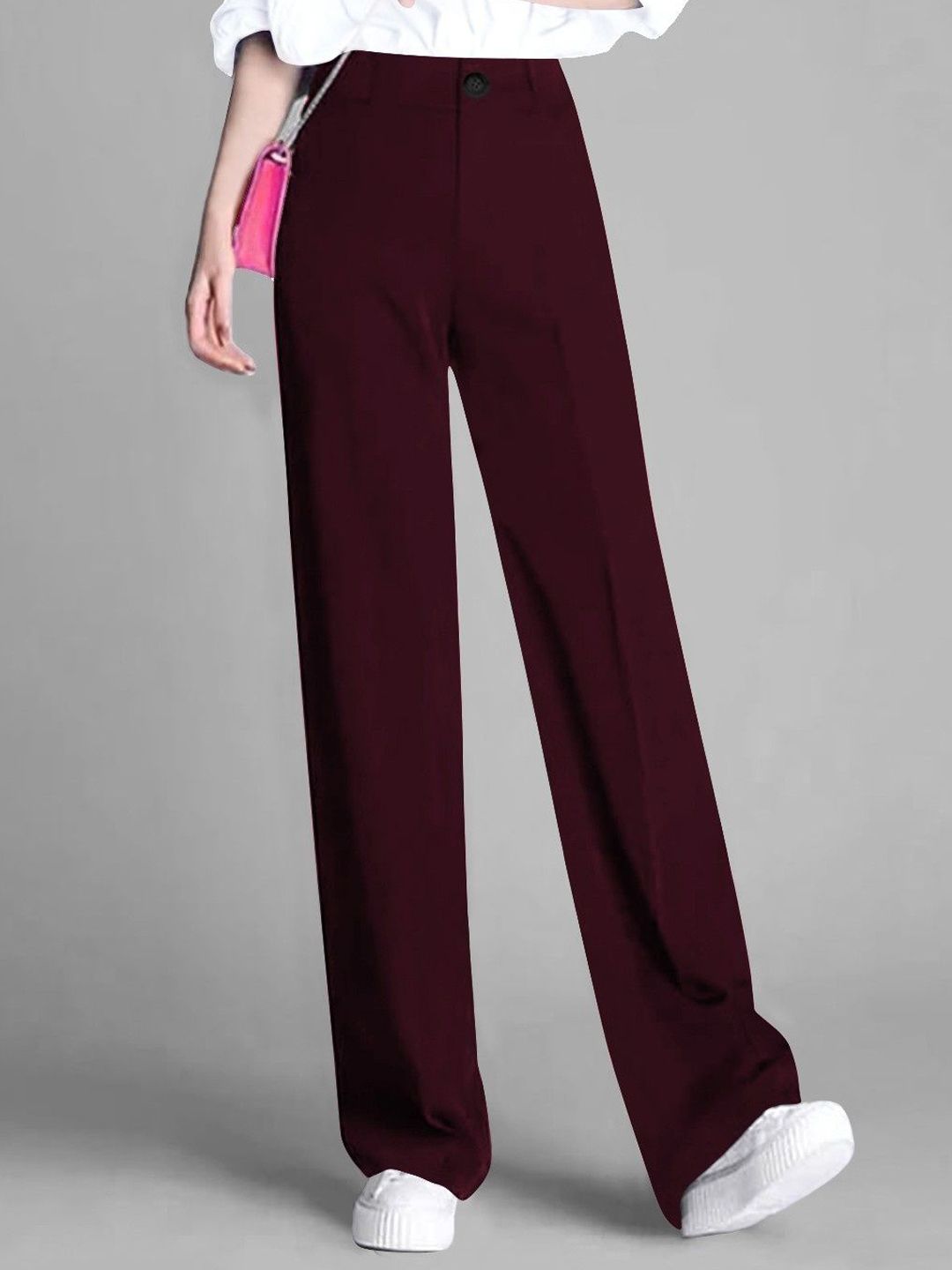 KERI PERRY Women Colourblocked Relaxed Straight Leg High-Rise Non Iron Trousers-picture-17