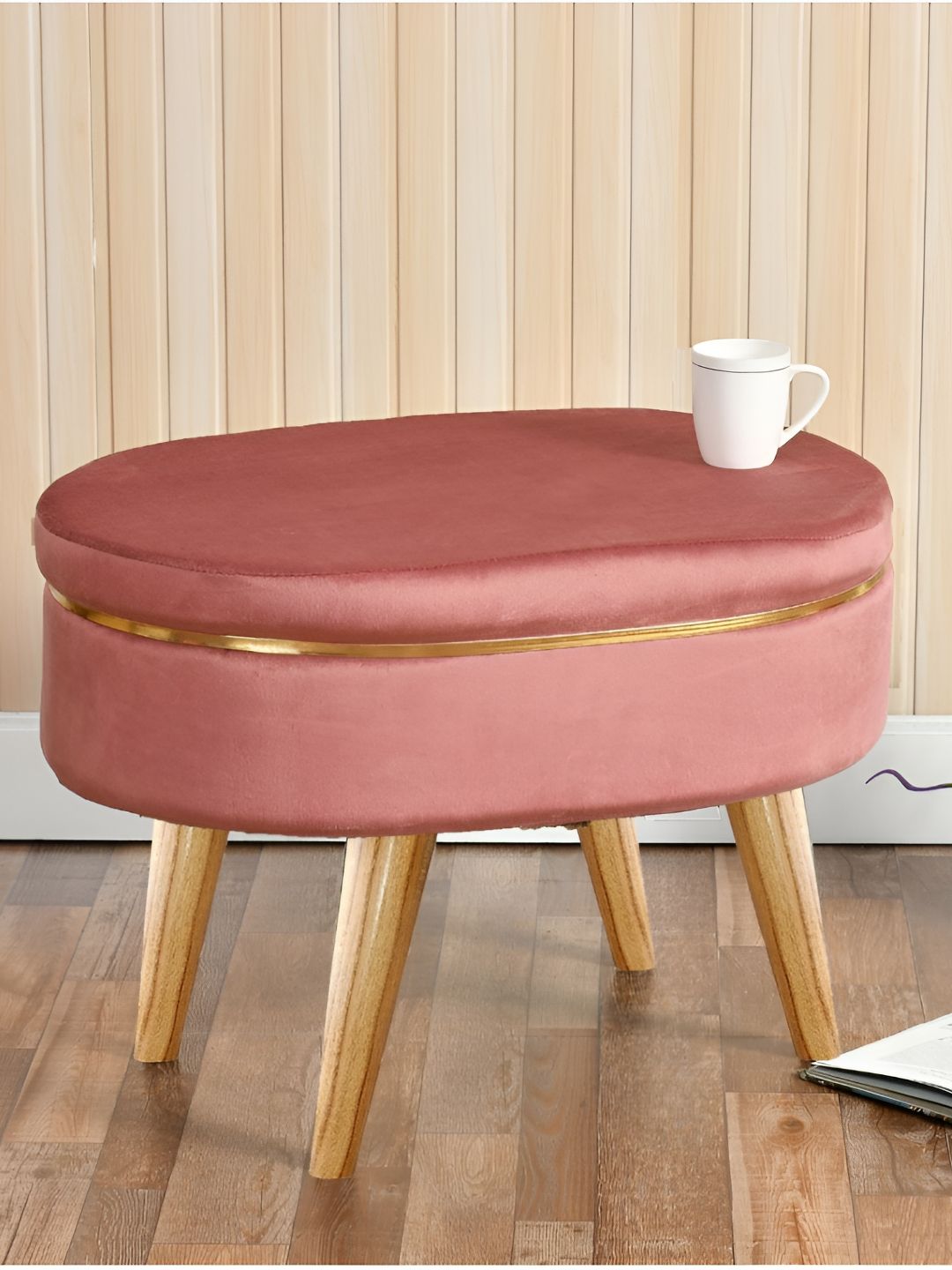 Shadowkart Pink & Brown Wooden & Velvet Freeform Ottoman-picture-36