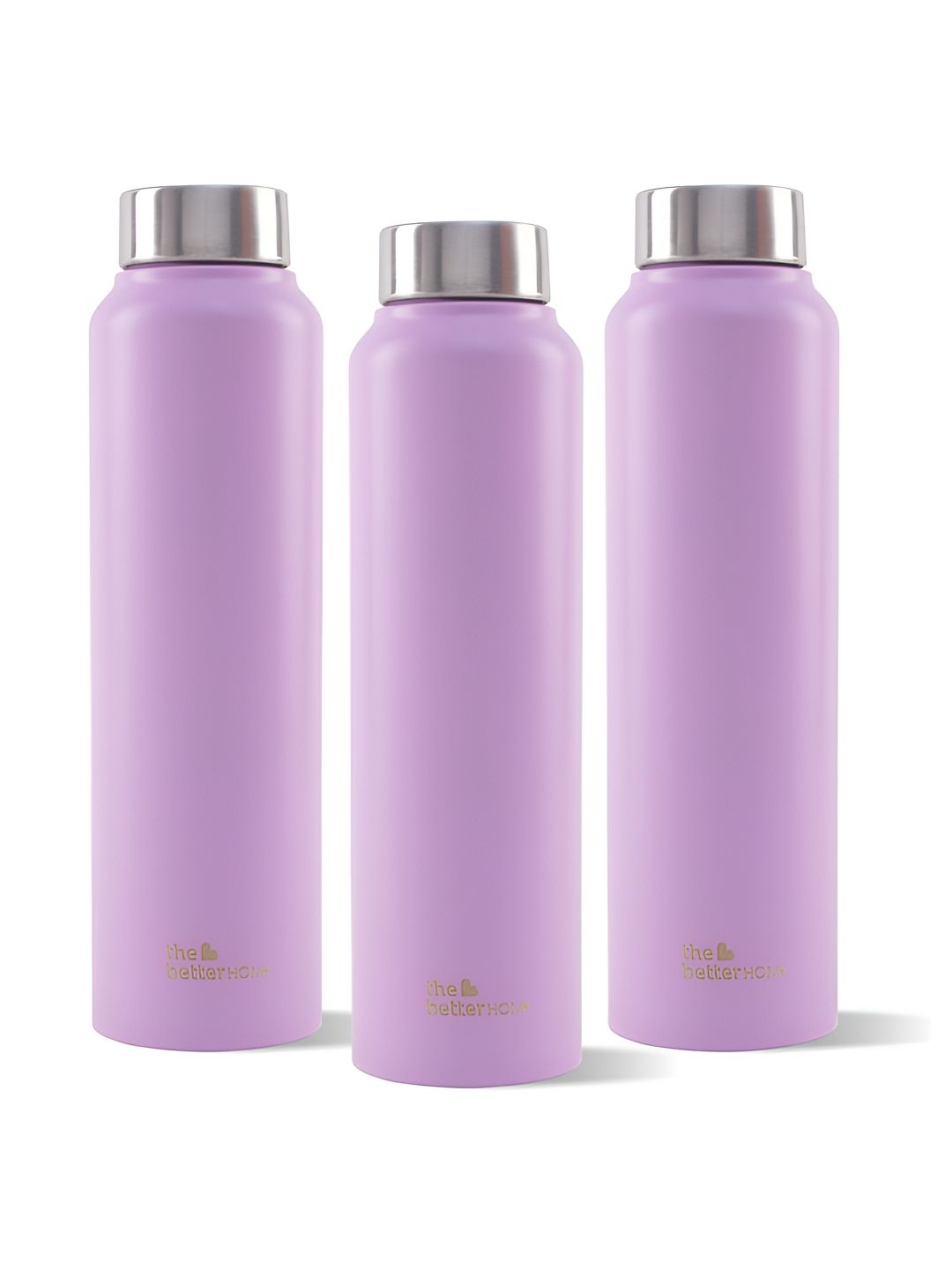 The Better Home Purple 3 Pieces Brand Logo Printed Stainless Steel Water Bottles- 1 L Each