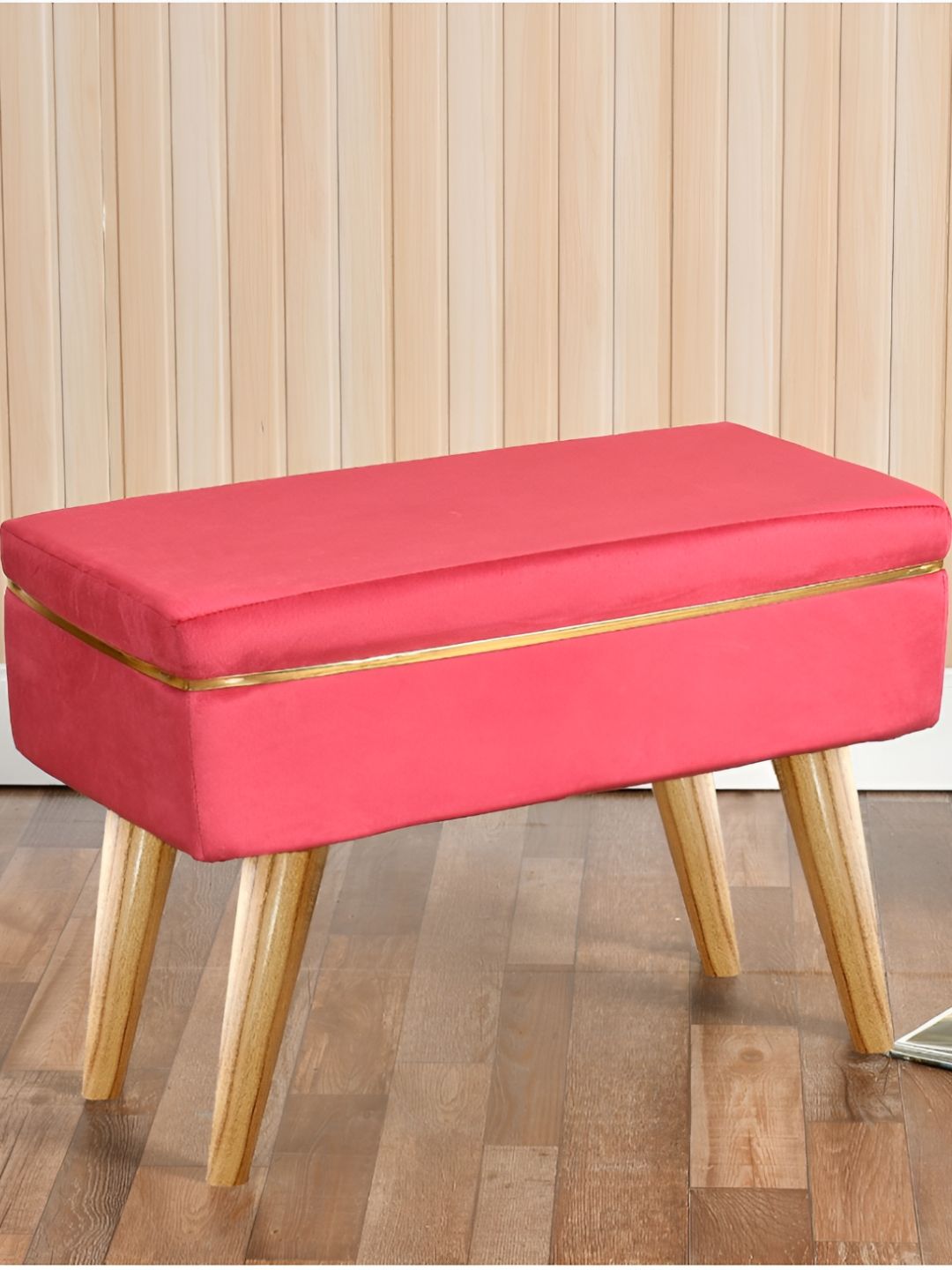 Shadowkart Pink & Brown Wooden & Velvet Rectangle Ottoman-picture-55