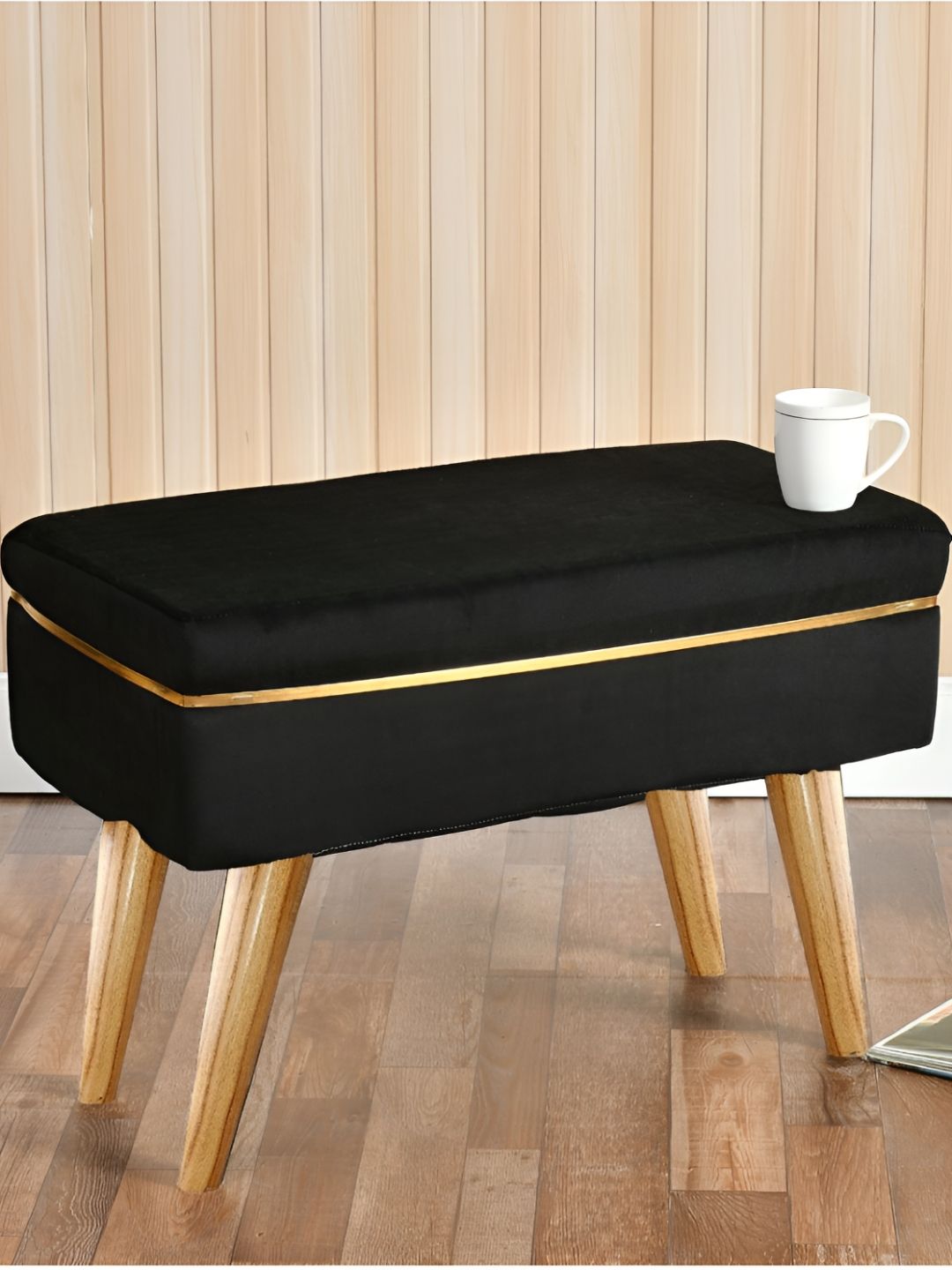 Shadowkart Black & Brown Freeform Wooden & Velvet Pouffes Ottoman-picture-50
