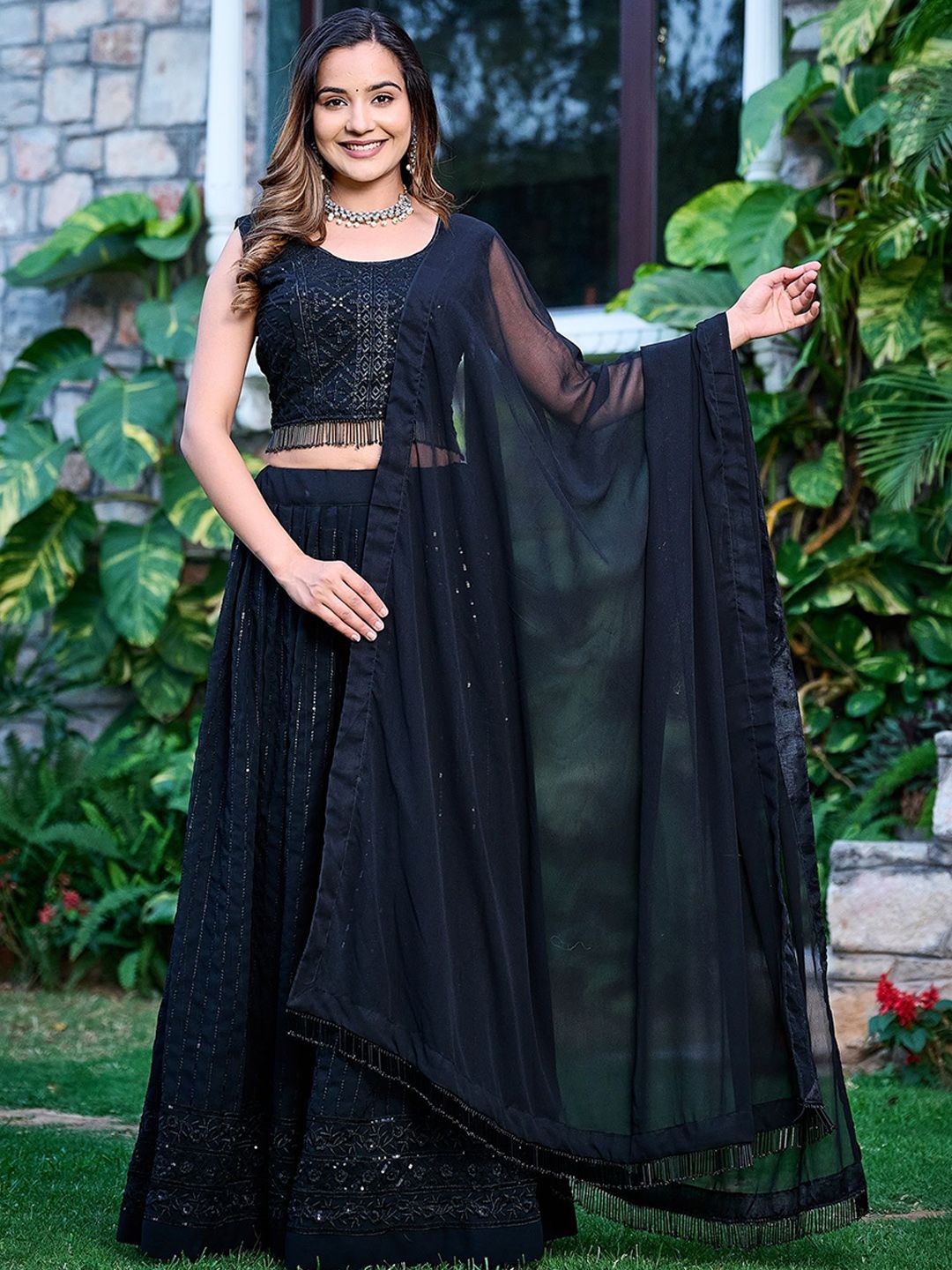FILIB LONDON Women Ethnic Motifs Embroidered Regular Kurta with Skirt & With Dupatta