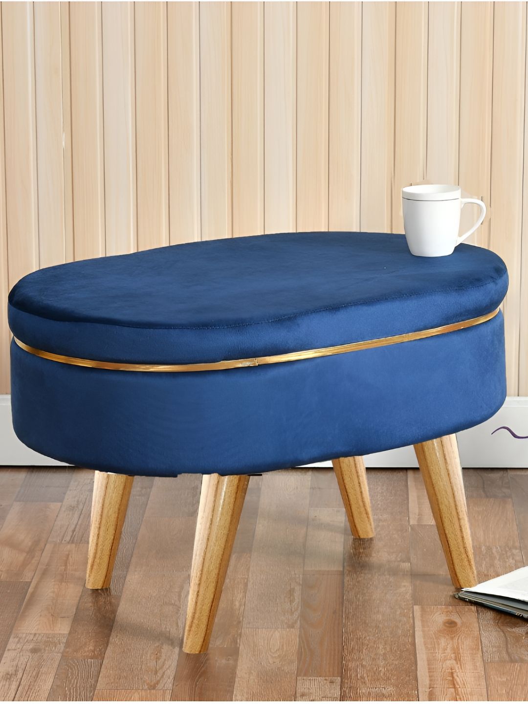 Shadowkart Blue & Brown Wooden & Velvet Freeform Ottoman-picture-27