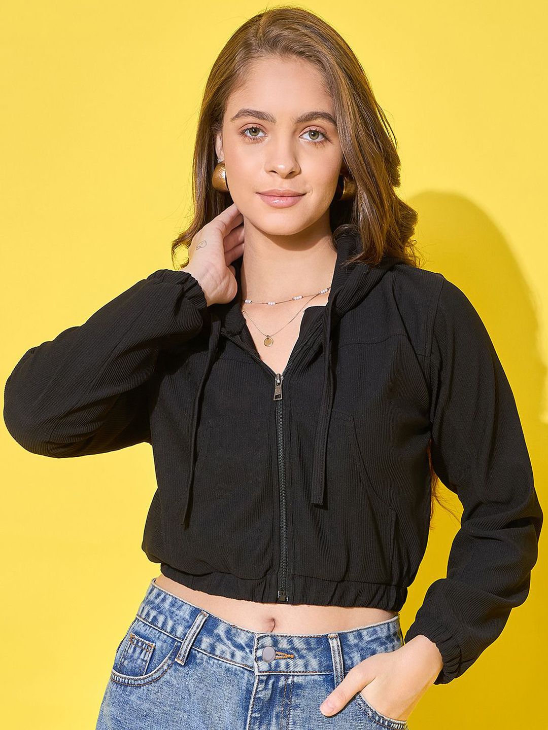 iqoa DIMPY GARMENTS Women Lightweight Crop Bomber with Embroidered Jacket-picture-12