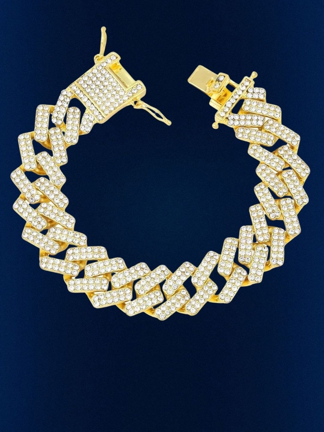 The Roadster Lifestyle Co. Men 18K Gold-Plated Cubic Zirconia Studded Link Bracelet-image-33