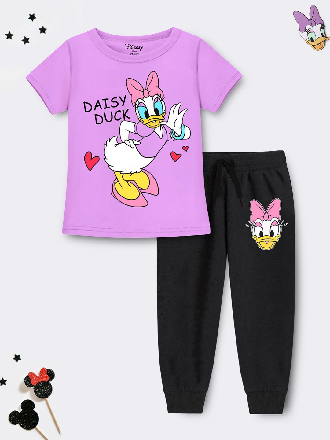 Disney By Miss and Chief Girls Daisy Duck Printed Round T-Shirt With Jogger-picture-46