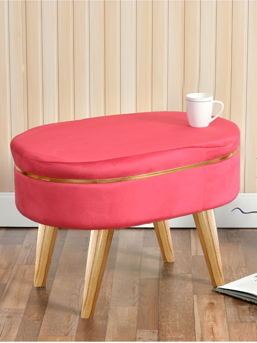 Shadowkart Pink & Brown Wooden & Velvet Freeform Pouffes Ottoman-picture-37