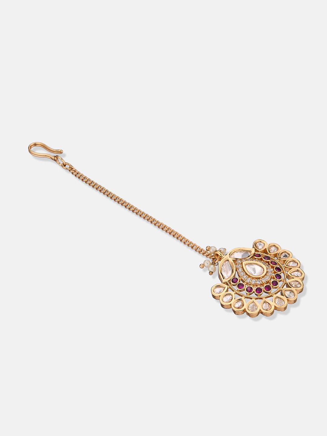 ATIBELLE Rose Gold-Plated Kundan Studded Meenakari Maang Tikka