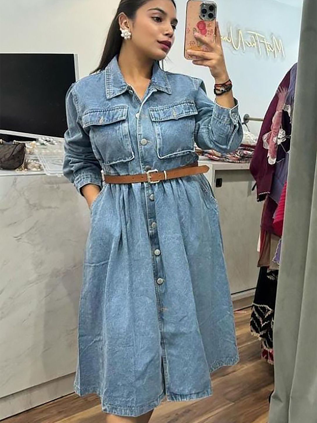 TIARA WORLD Denim A-Line Dress