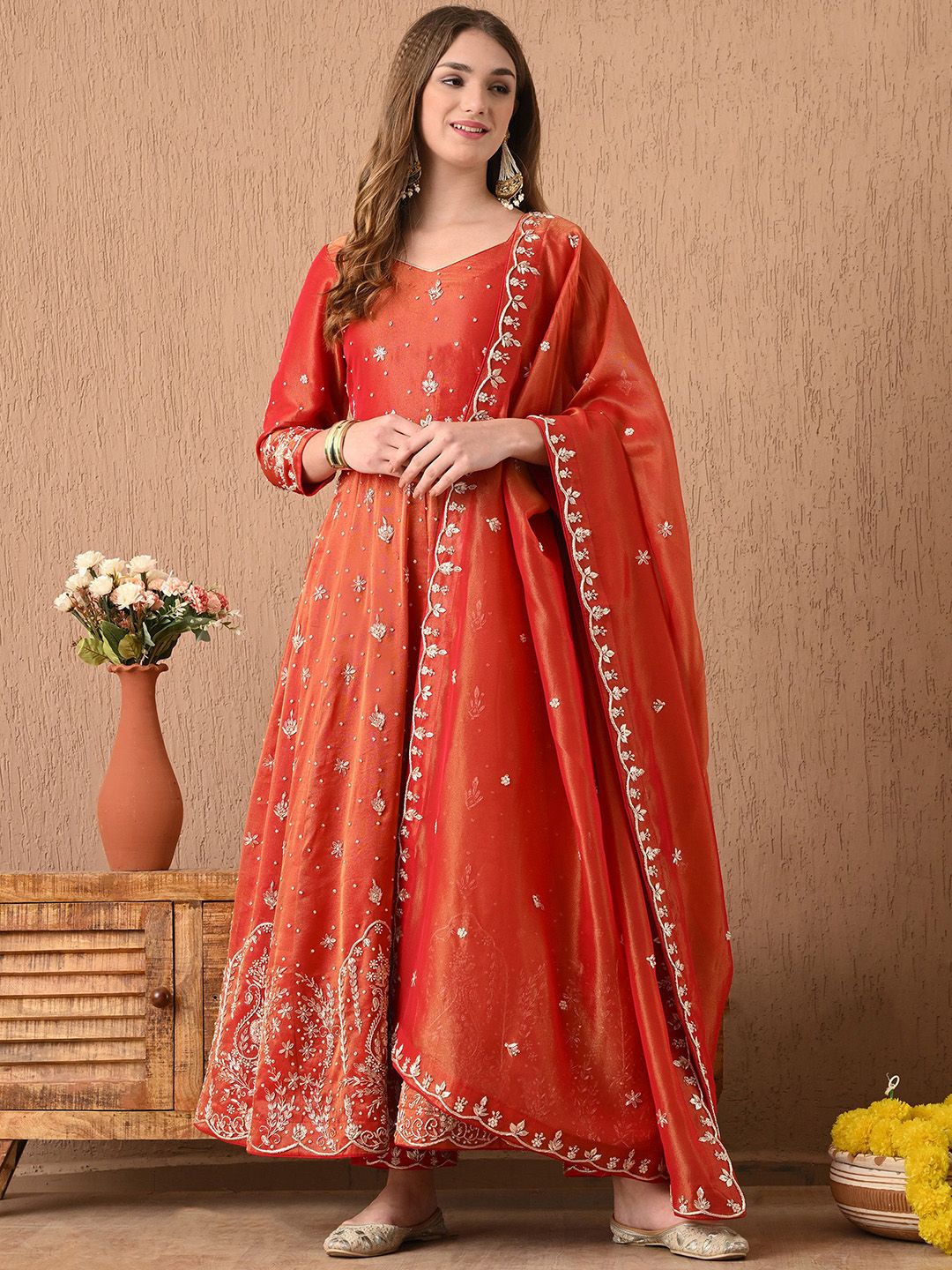 ZARIKALI Royal Rust Orange Lehnga Set with Zardozi Sequence and Dabka Work-picture-48