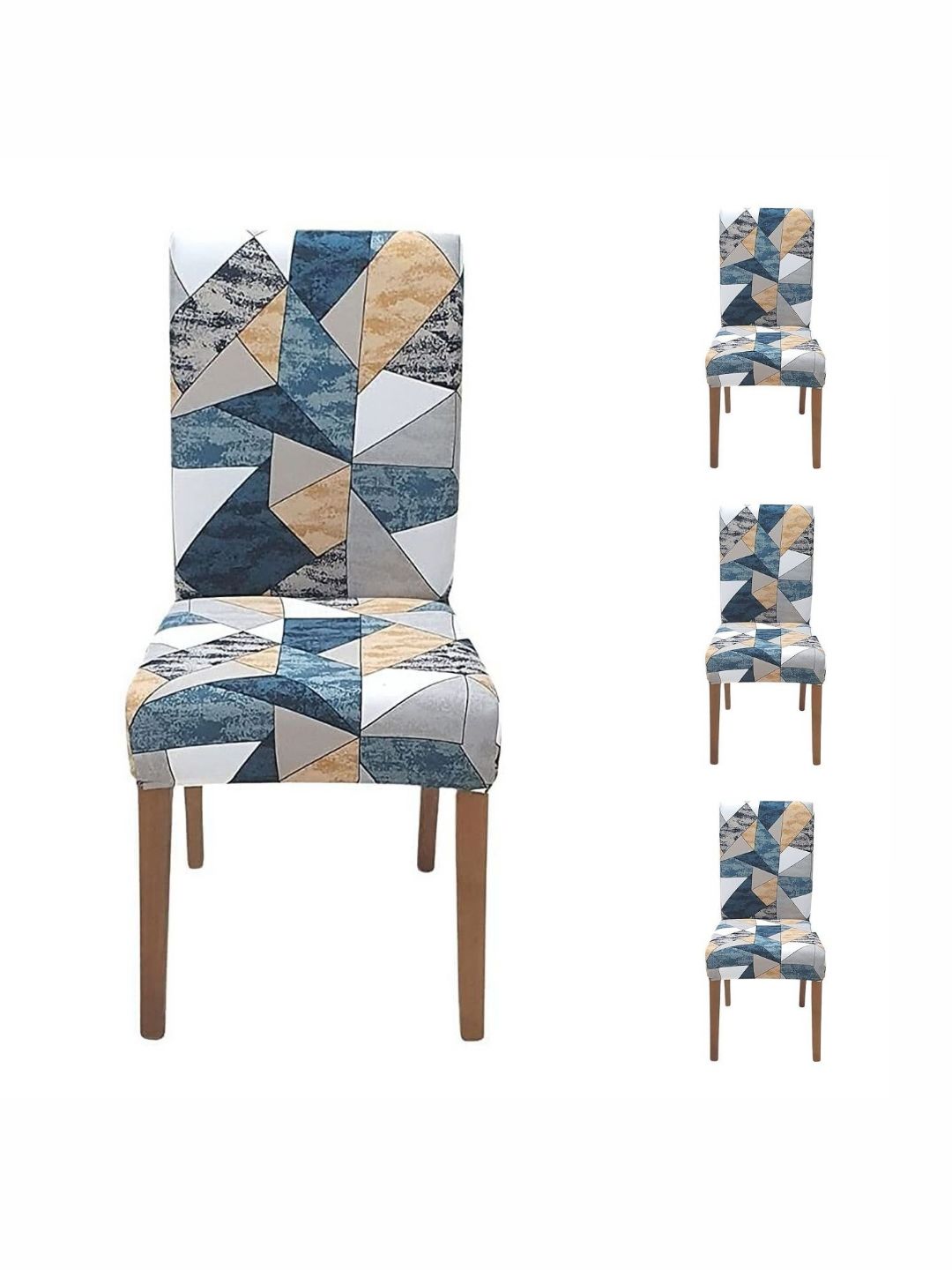 FAVRIA 4 Pcs Blue & Grey Printed Stretchable Dining Chair Covers-picture-16