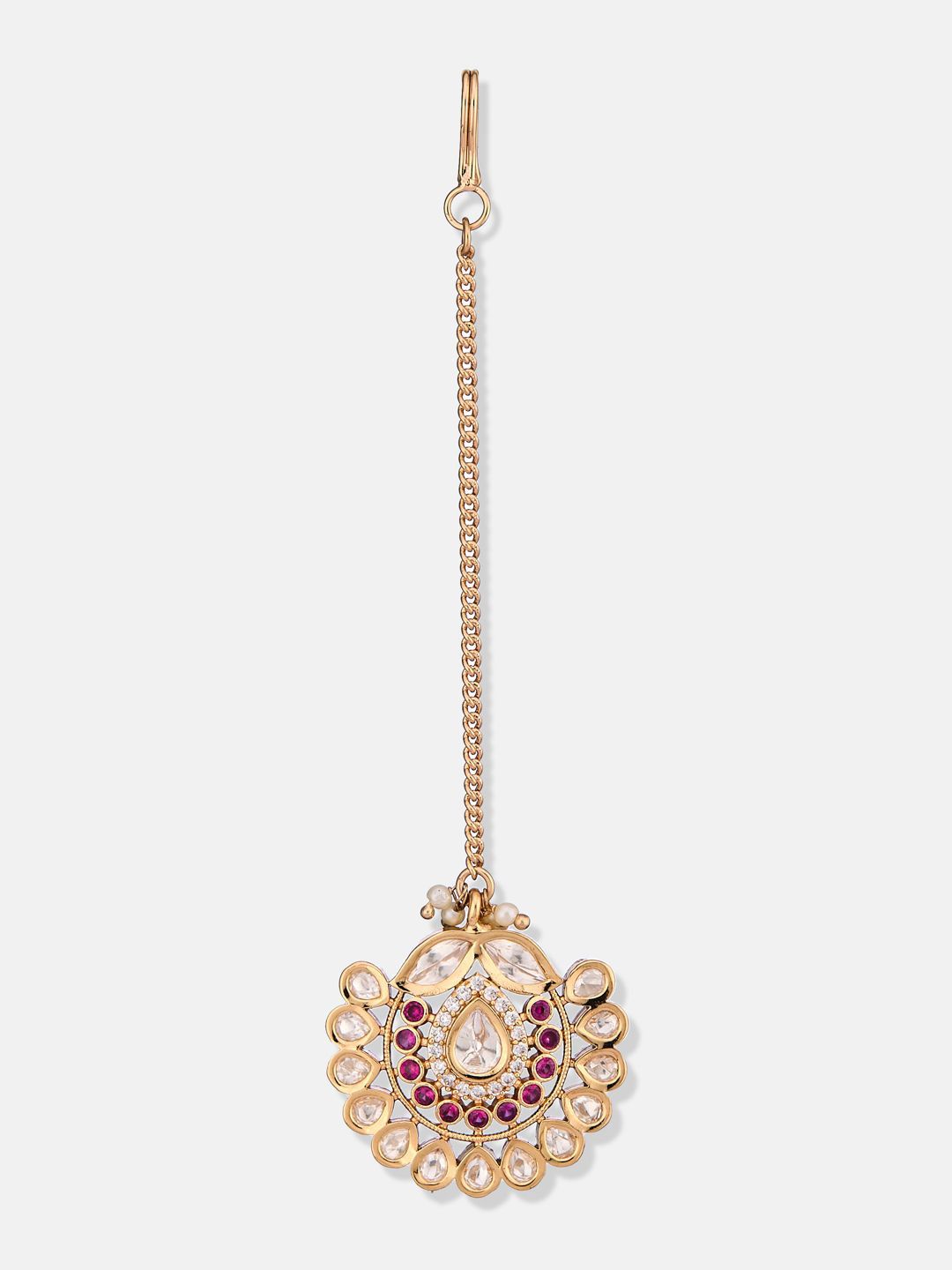 ATIBELLE Rose Gold-Plated Kundan Studded Meenakari Maang Tikka