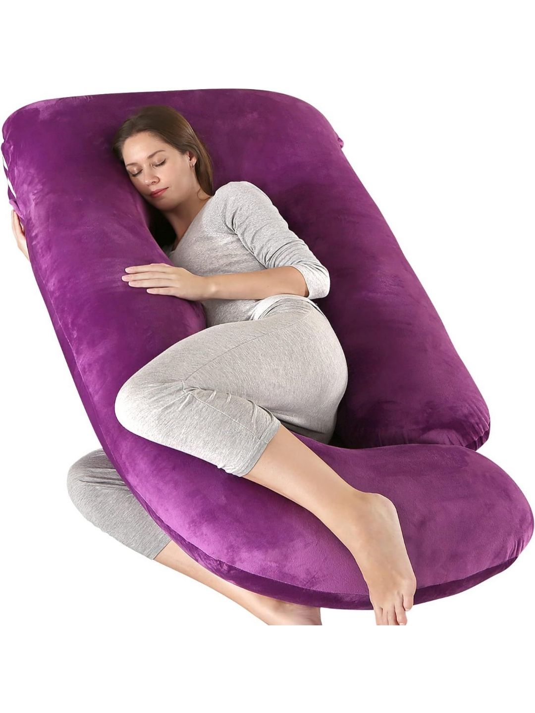 Pum Pum Purple Fibre Filled Faux Velvet Ultra Soft Maternity Pillow-image-5
