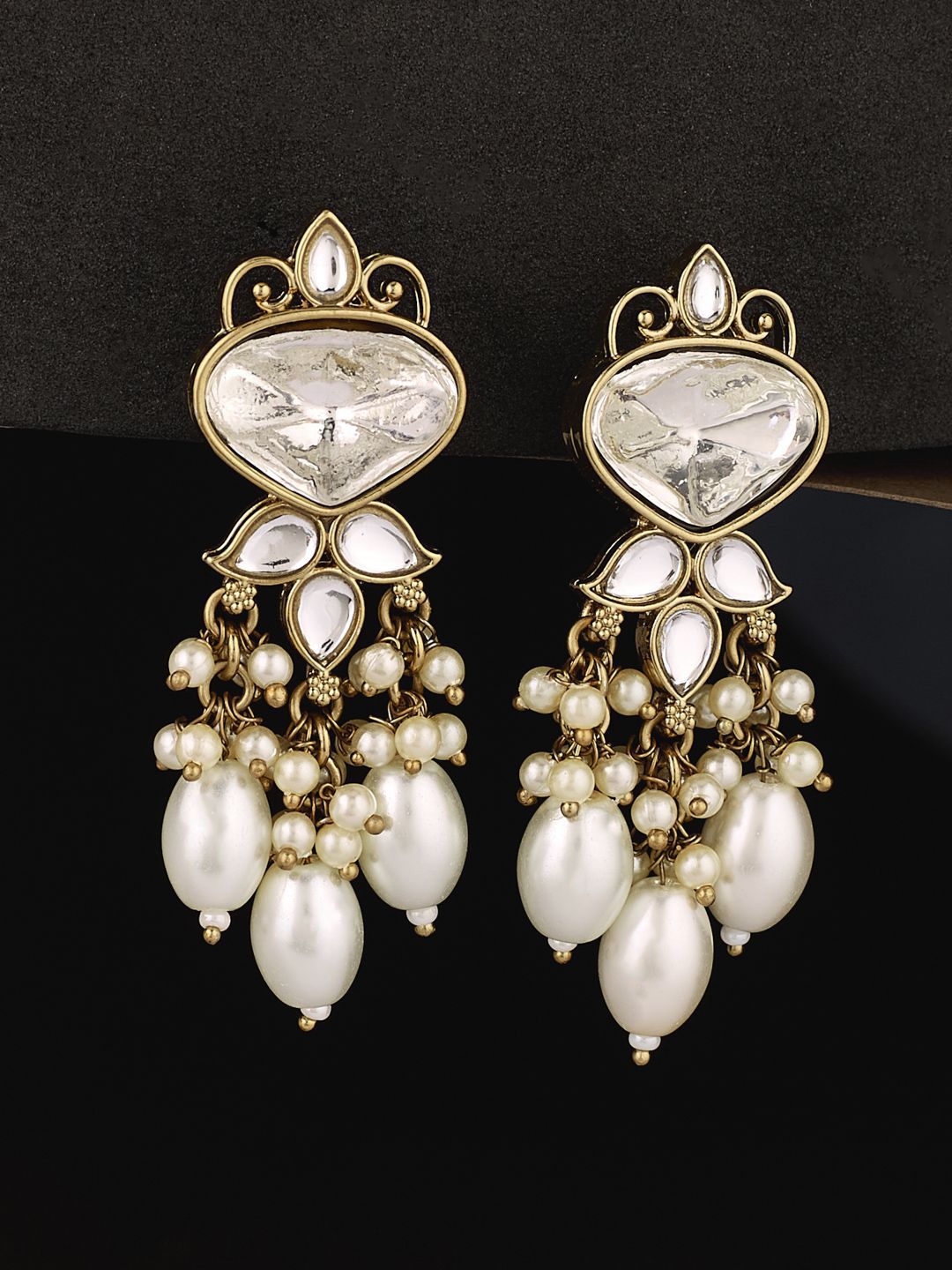 ATIBELLE Gold-Plated Tear-Drop Shaped Kundan Drop Earrings