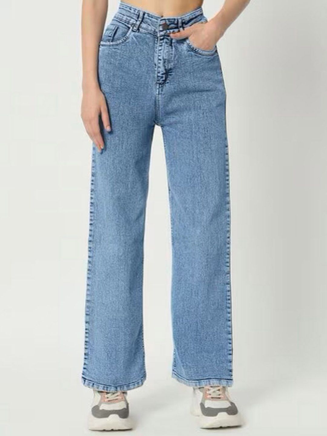 RIVI Women Jean Boyfriend Fit High-Rise Light Fade Stretchable Jeans