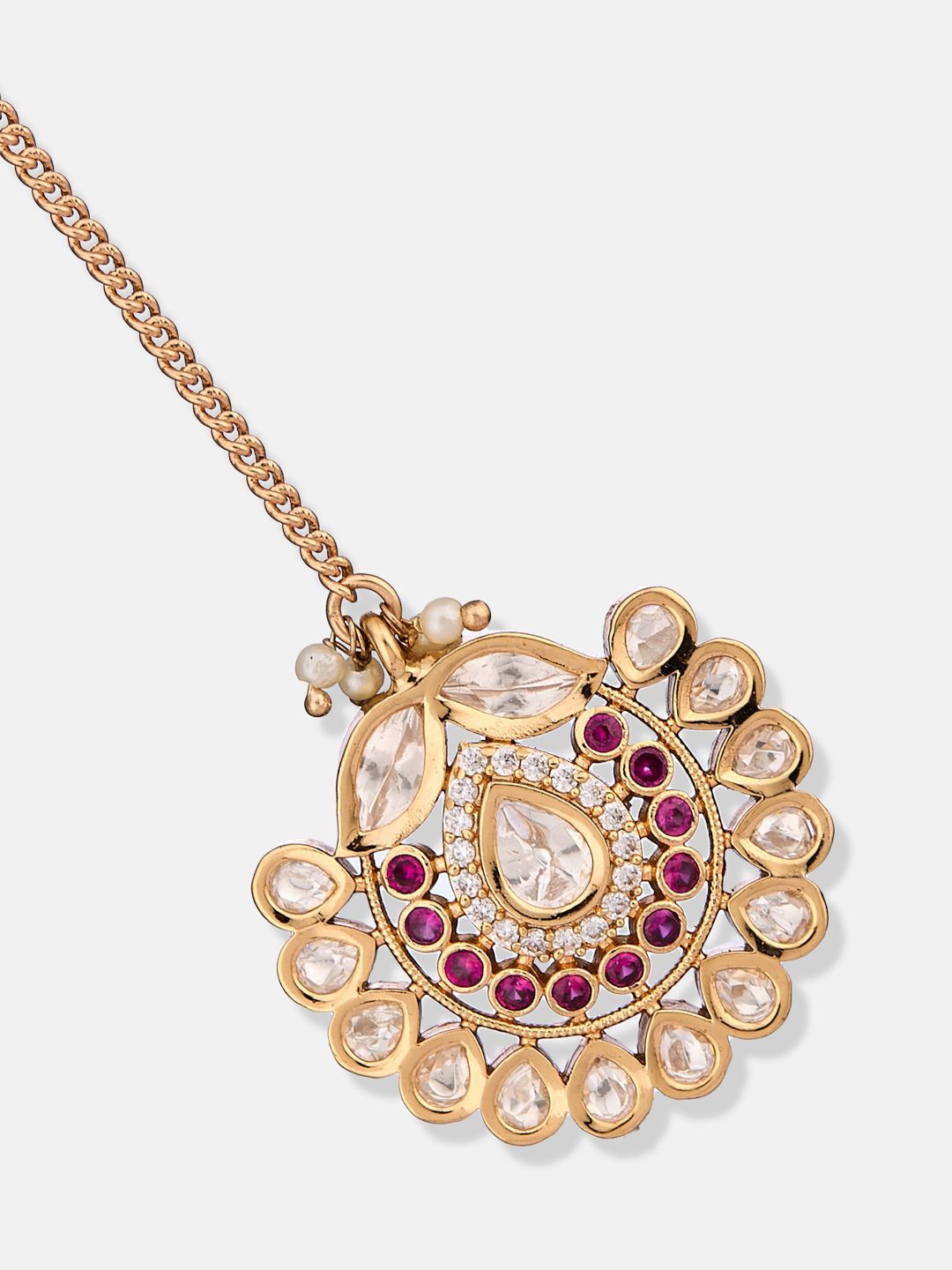 ATIBELLE Rose Gold-Plated Kundan Studded Meenakari Maang Tikka
