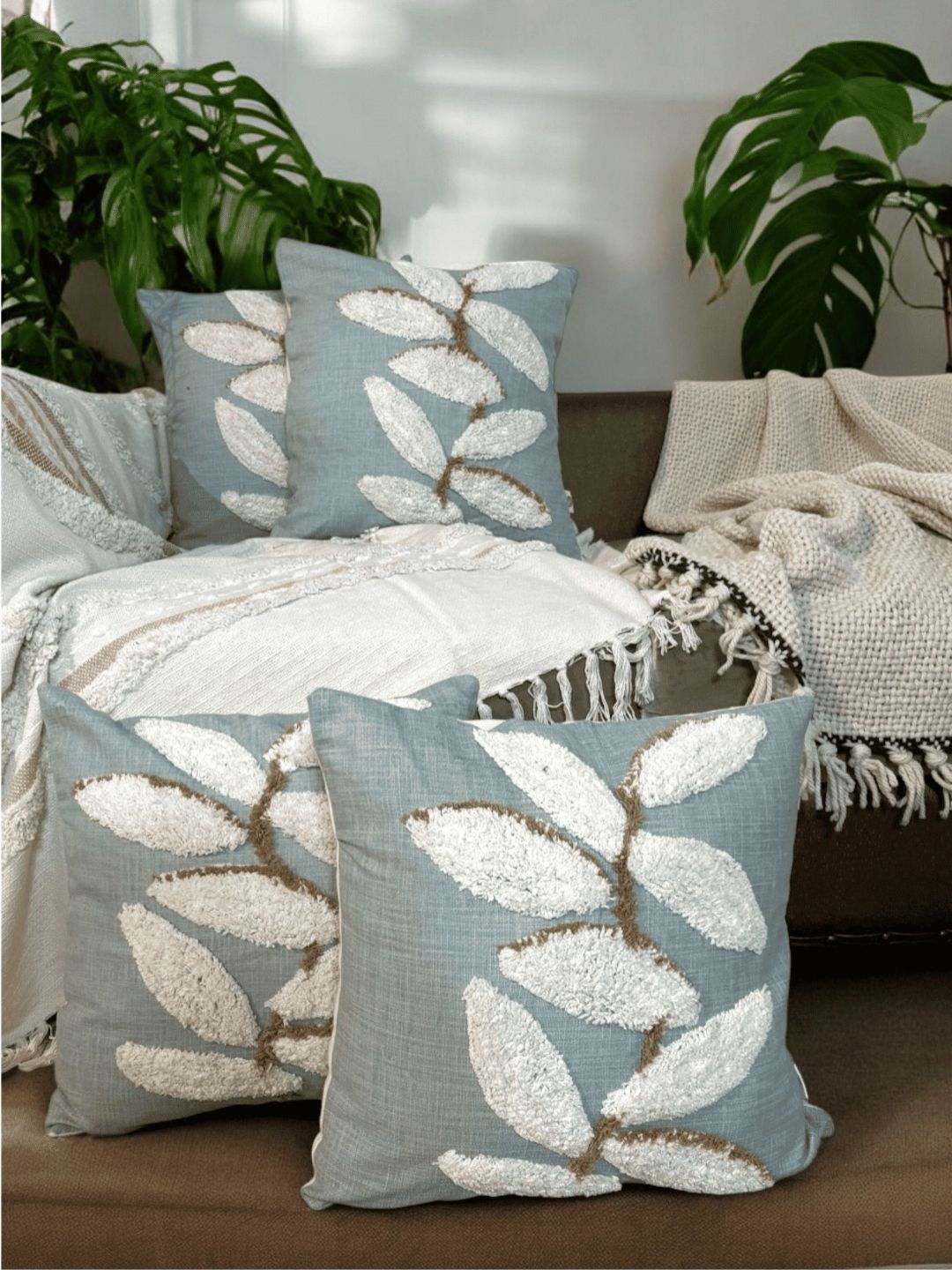 LUSHLYF Blue & White Set of 4 Quirky Square Cushion Covers-image-38