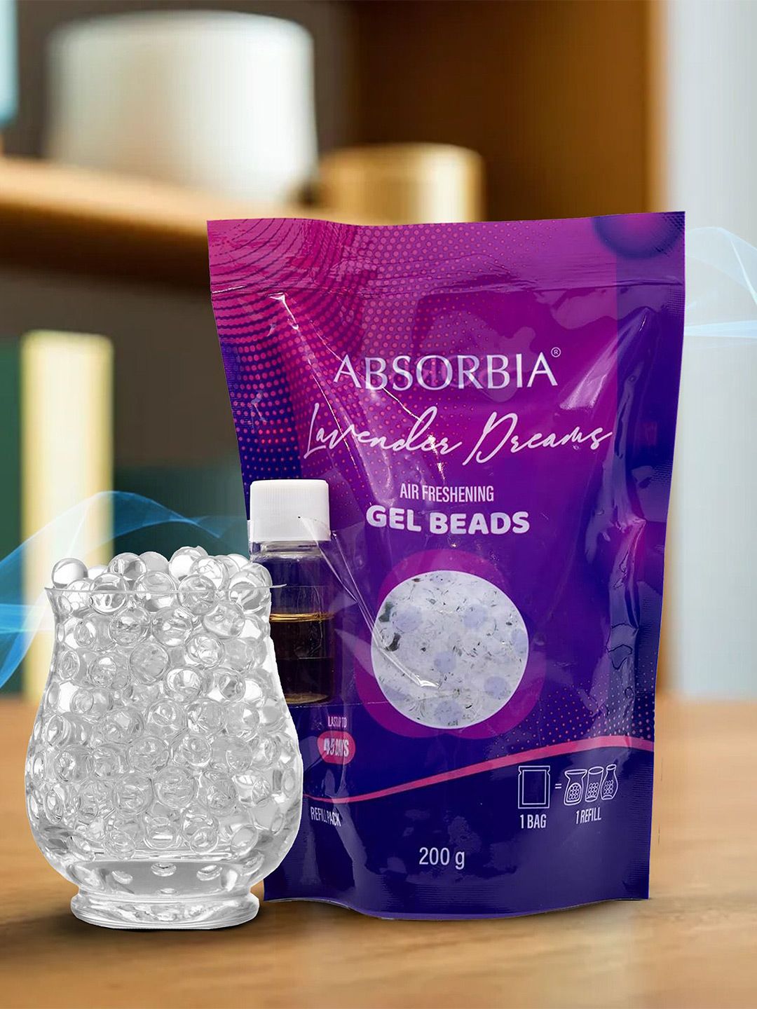 Absorbia Lavender Dreams Gel Beads Air Freshener - 200g With 8 ML Refill Fragrance Enjoy-image-1