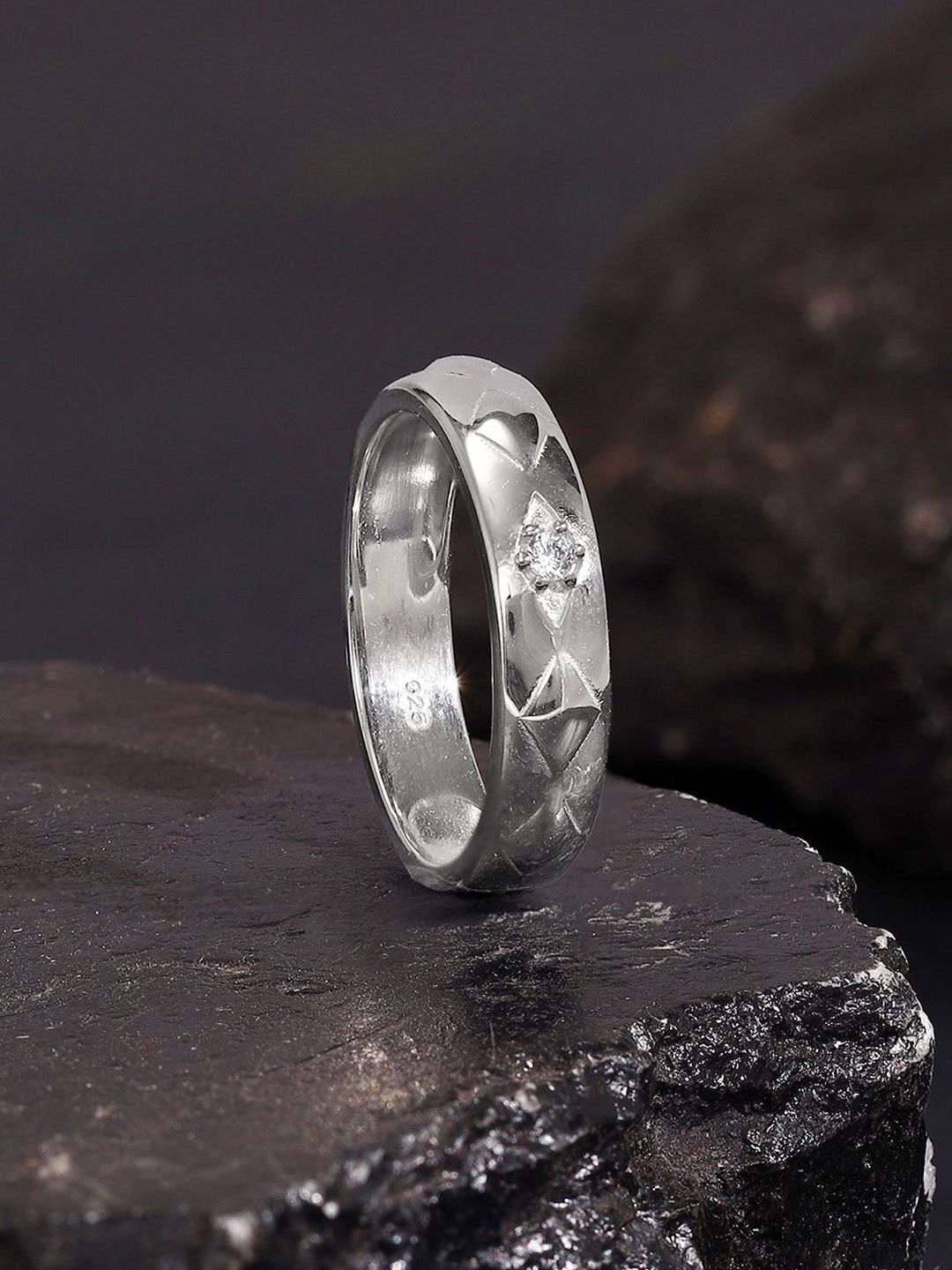 GIVA 925 Sterling Silver Rhodium-Plated Stone-Studded Finger Ring-picture-20