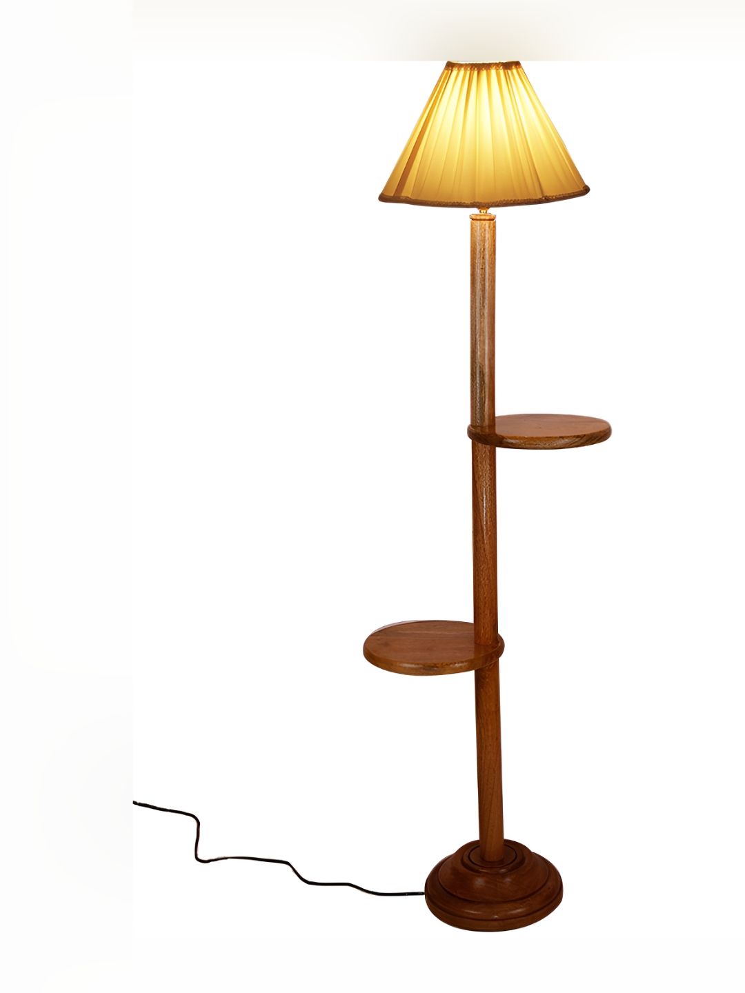 Devansh White And Brown Frustum Shaped Wooden Shelf Floor Lamp-picture-32