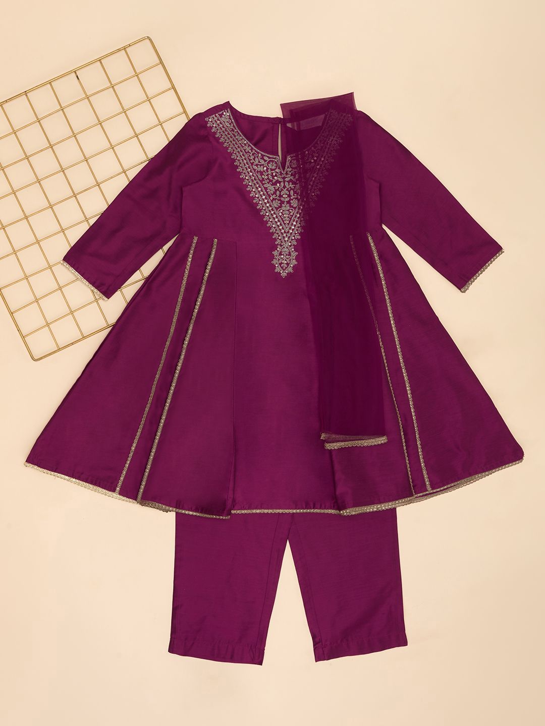AKKRITI BY PANTALOONS Girls Ethnic Motifs Pleated Kurta with Trousers & With Dupatta-picture-15