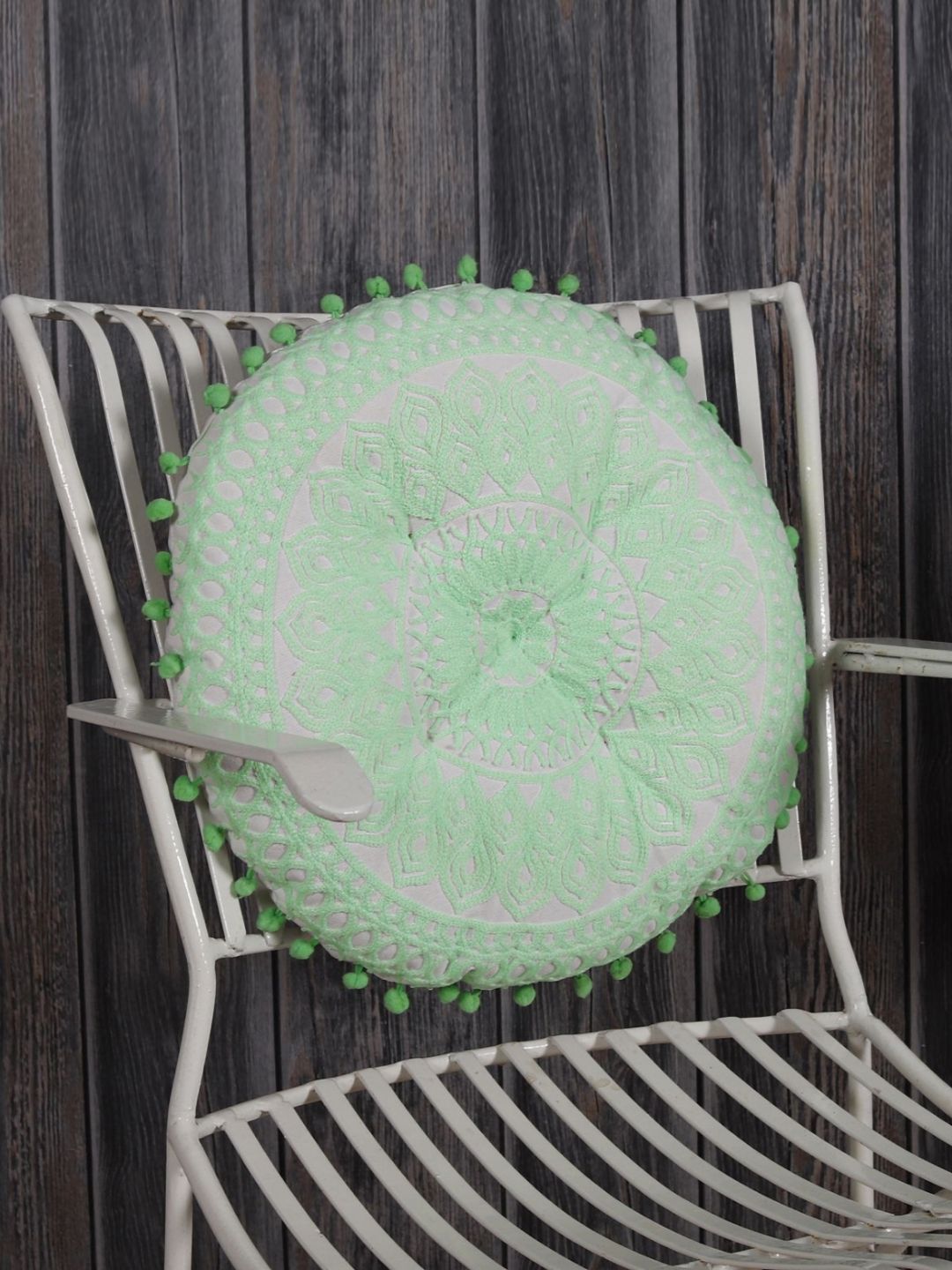 HANDICRAFT PALACE Green & White Printed Suzani Embroidery Cotton Floor Cushion-picture-10