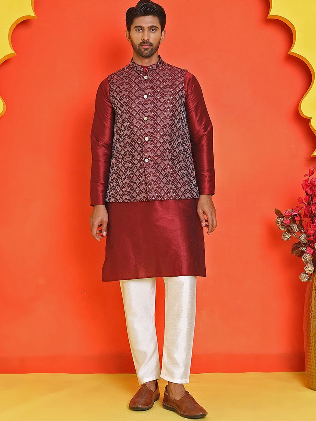 Anouk Men Embroidered Regular Sequinned Kurta with Churidar-picture-24