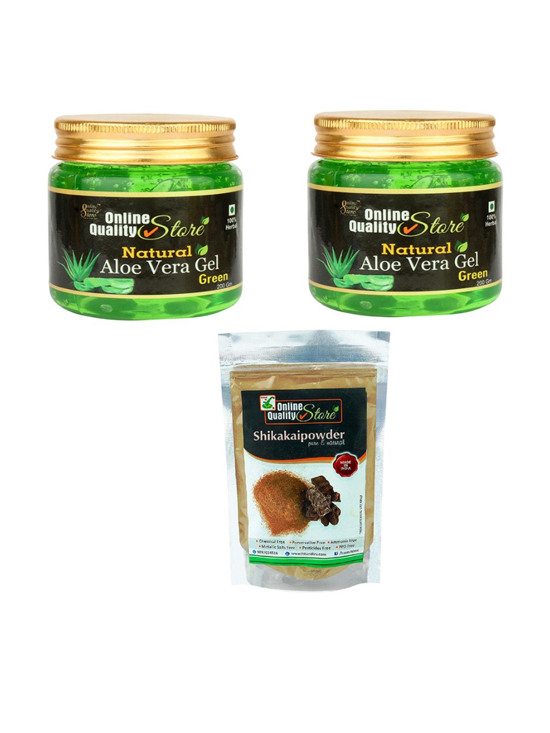 Online Quality Store Set Of 3 Natural Aloevera Gel 200g Each & Shikakai 400 g Powder Combo-picture-36