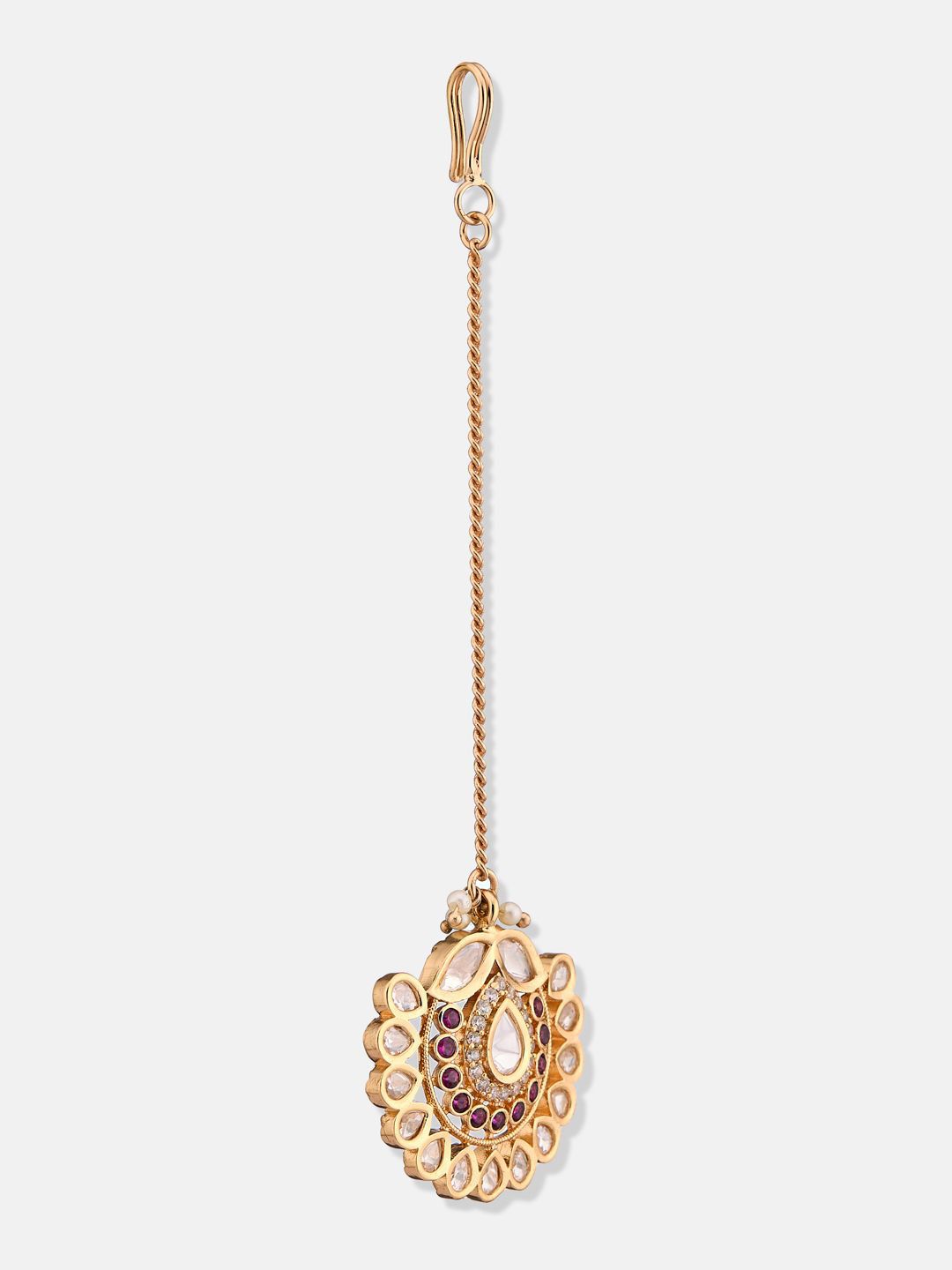 ATIBELLE Rose Gold-Plated Kundan Studded Meenakari Maang Tikka