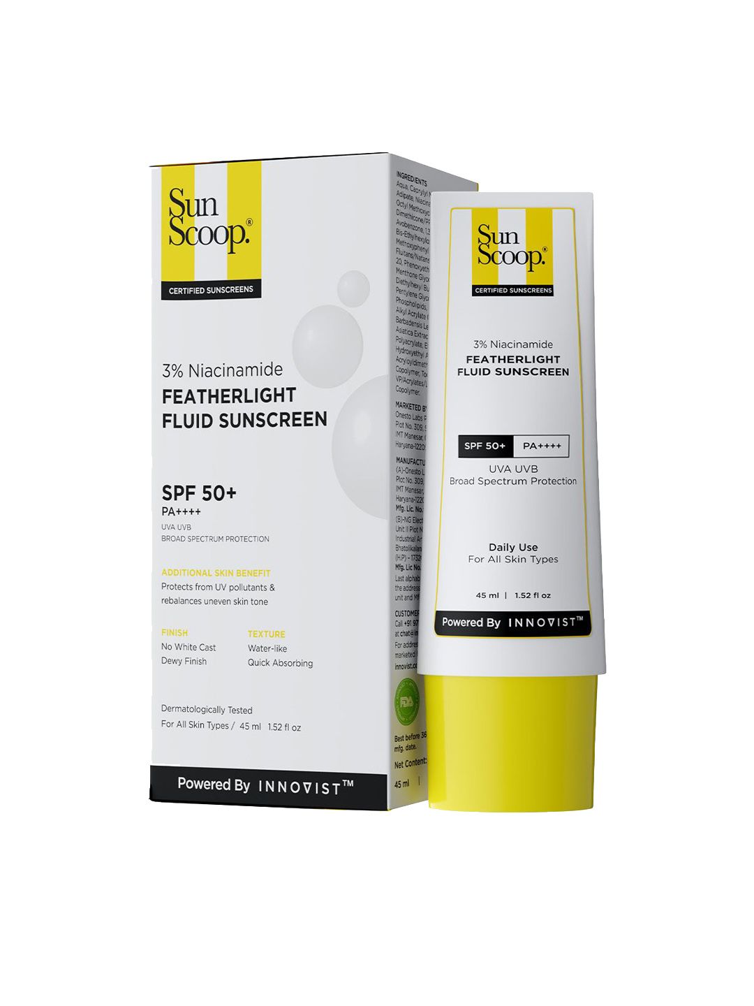 SunScoop 3% Niacinamide Feather Light Fluid Sunscreen With SPF 50+ PA++++- 45 ml-image-38