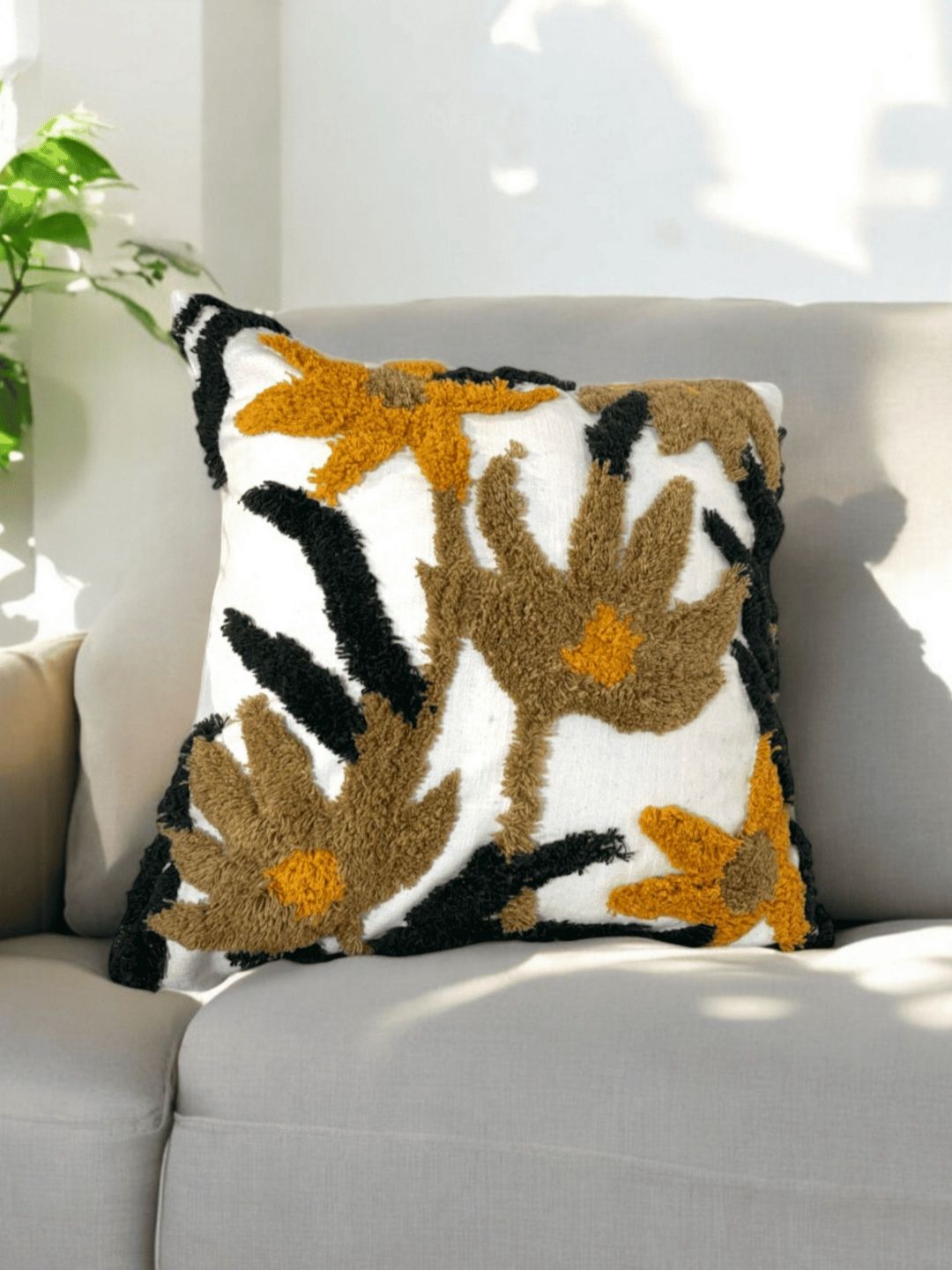 LUSHLYF White & Mustard Set of 5 Quirky Square Cushion Covers-picture-25