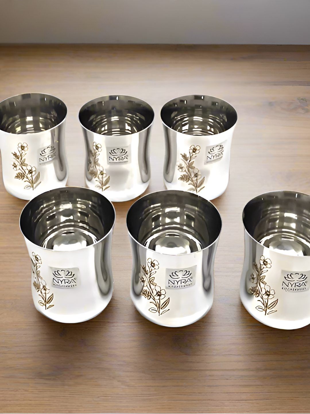 Nyra Kitchenware Stainless Steel Silver Toned 6 Pieces Printed Water Glass 320 ml-image-29
