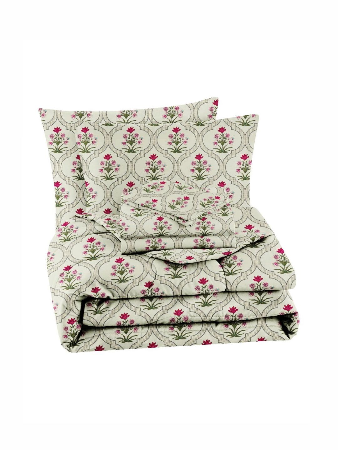 bsb home Pink & White Floral Cotton 4 Piece Double Queen Regular Bedding Set-picture-16