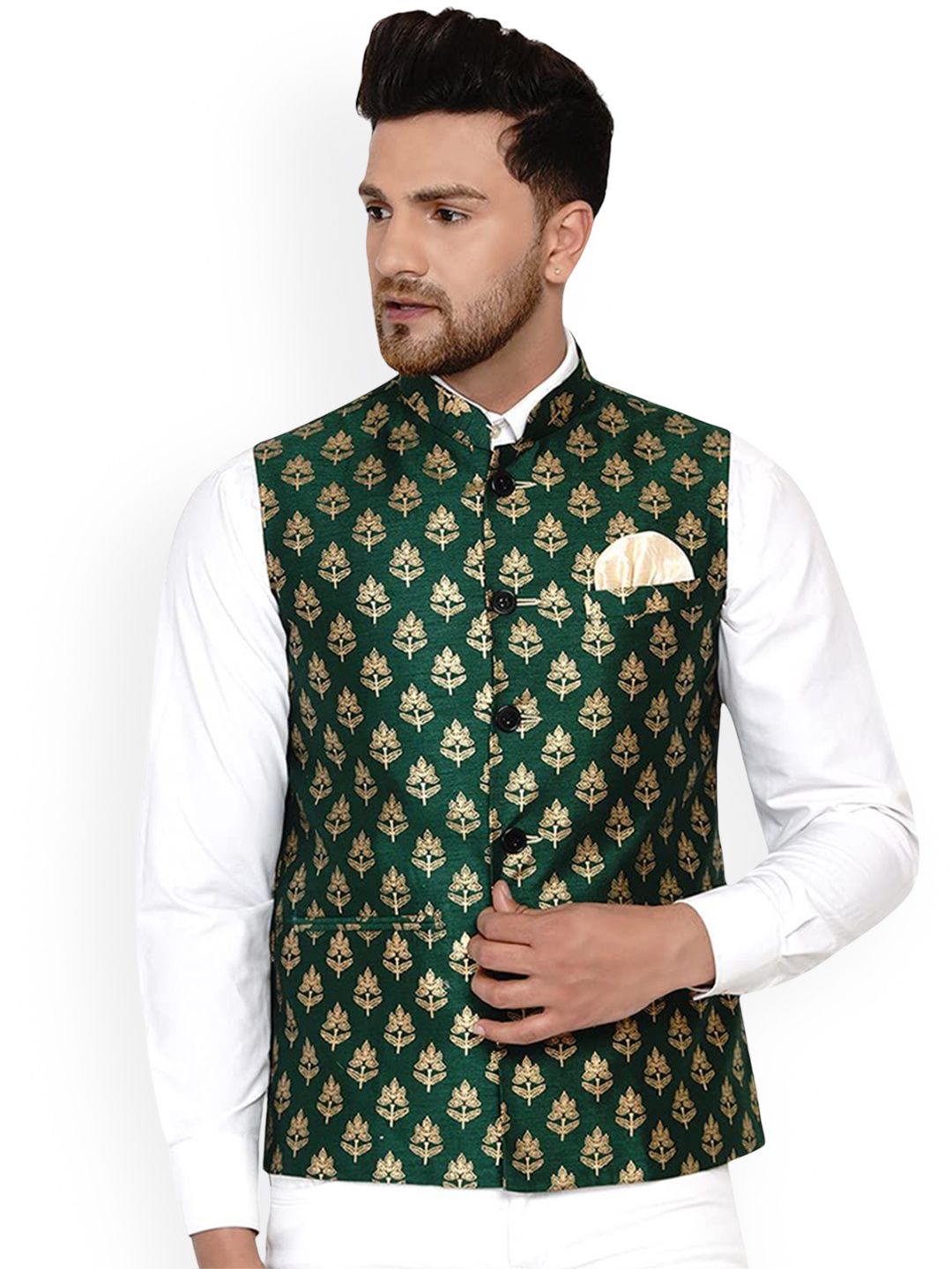VEERA PARIDHAAN Printed Banarasi Nehru Jackets-picture-18