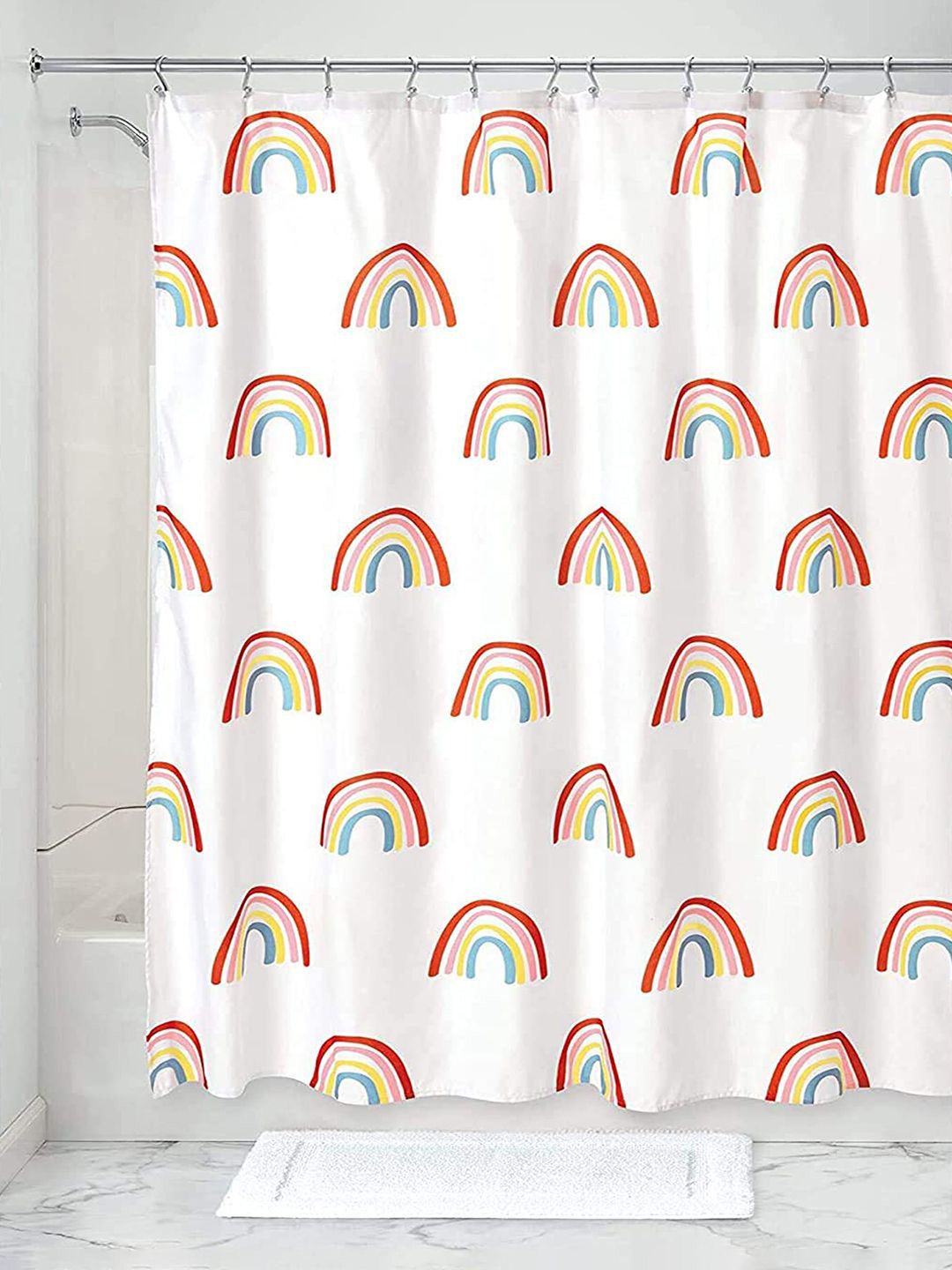 Kuber Industries 2-Pcs White Rainbow Print ShowerCurtains-picture-24