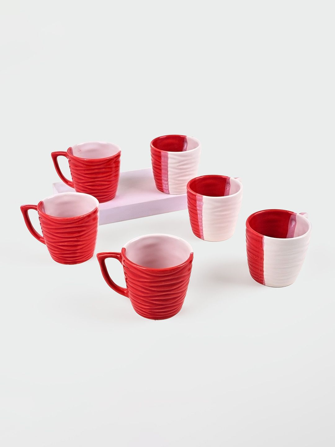 Storepedia Maroon & White Handcrafted Textured Ceramic Matte Cups Set of Cups and Mugs-image-20