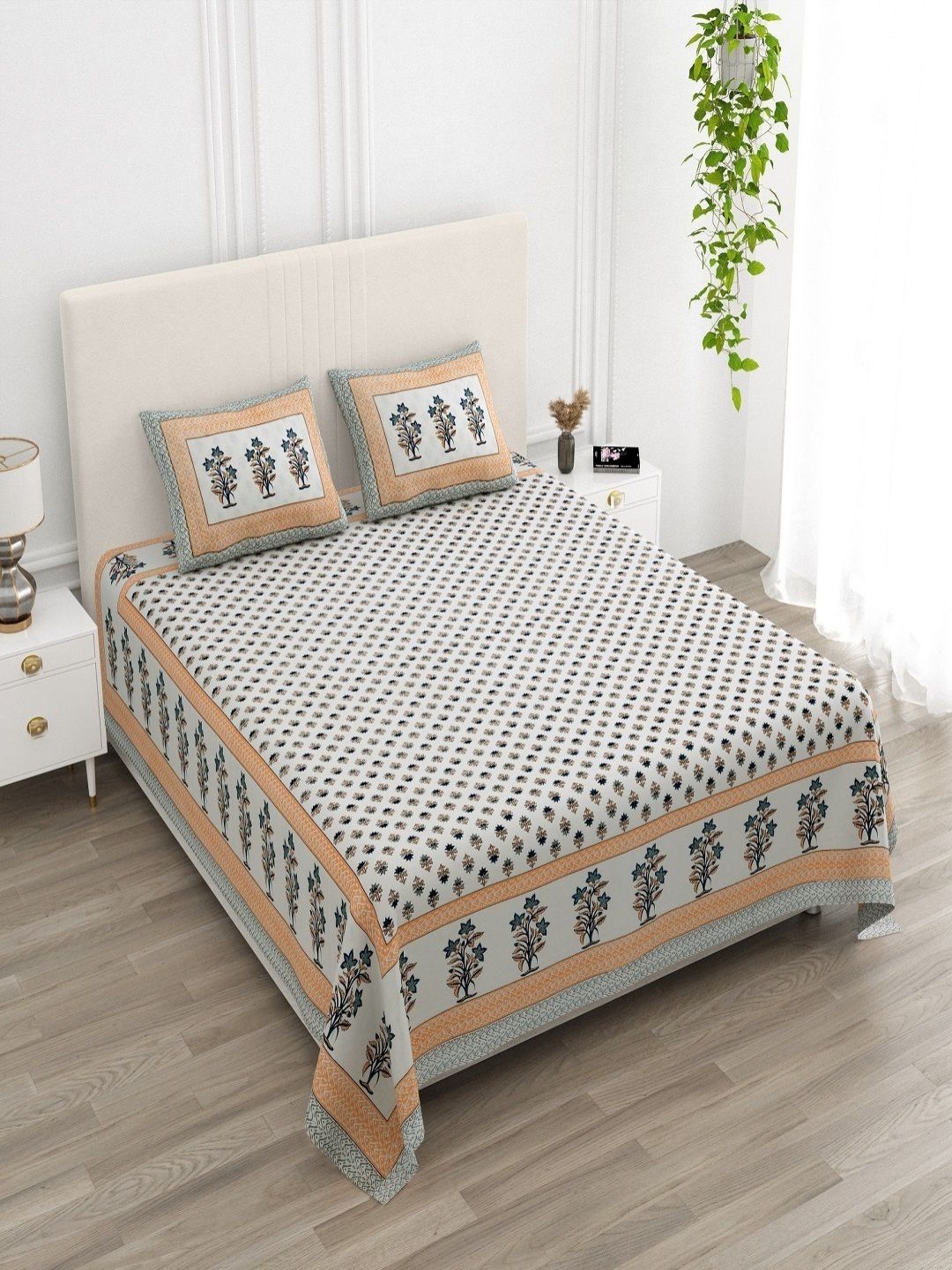 CHICERY Multicoloured Floral 210 TC King Bedsheet with 2 Pillow Covers-picture-23