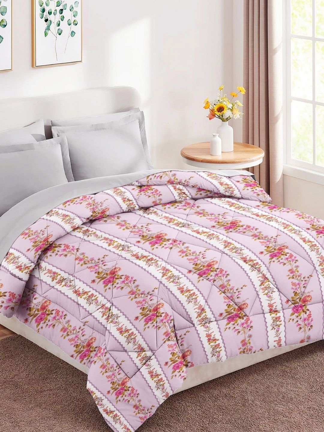 bsb home Pink & White Floral Cotton 4 Piece Double Queen Regular Bedding Set-picture-17
