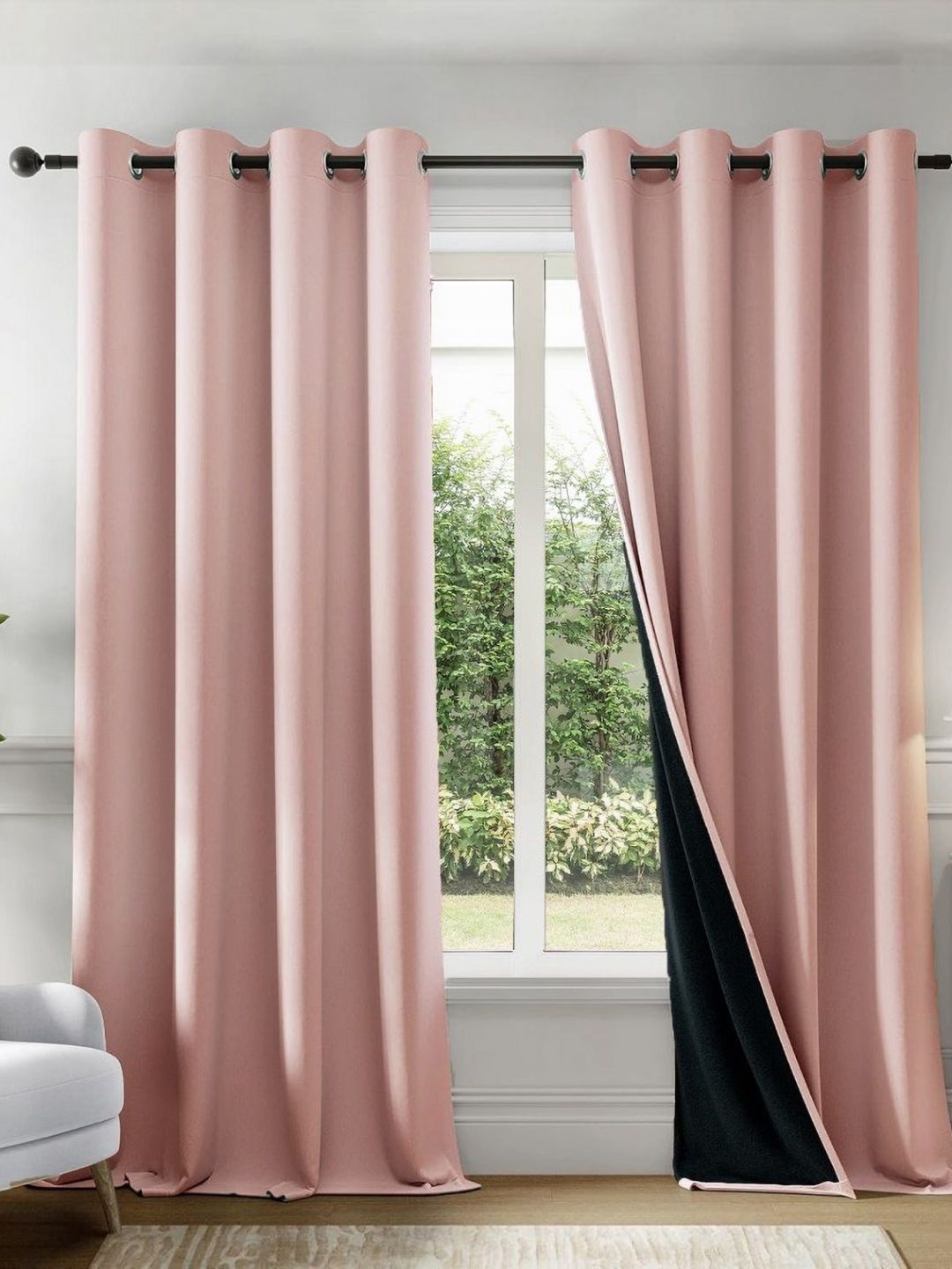 HOMEMONDE Pink Set of 2 Black Out Long Door Curtain-image-7