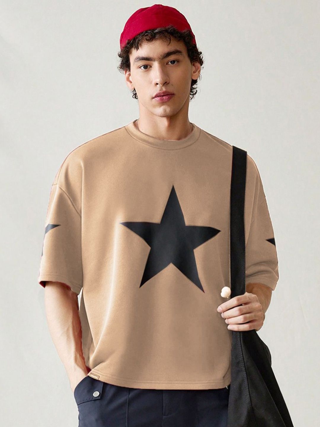 Genzy Men Printed Drop-Shoulder Sleeves Applique T-shirt-picture-26