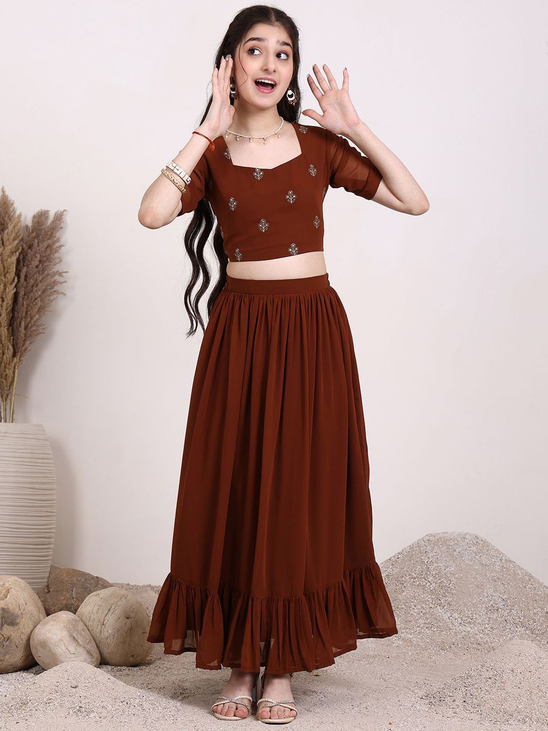 Inddus Girls Embroidered Thread Work Ready to Wear Lehenga &-picture-43